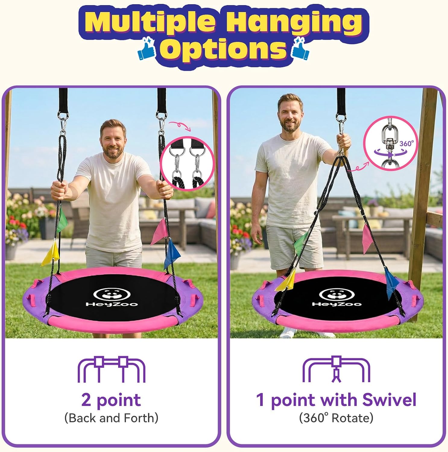 Thumbnail 3 de HeyZoo 43 Inch Tree Swing 900lbs Capacity
