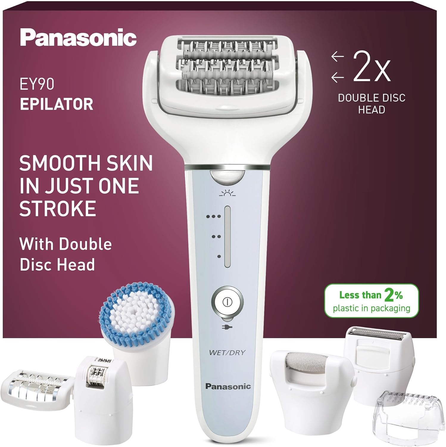 Panasonic ES-EY90 epilatore wet & dry con doppio disco a 60 pinzette, testina flessibile 90° e luce LED
