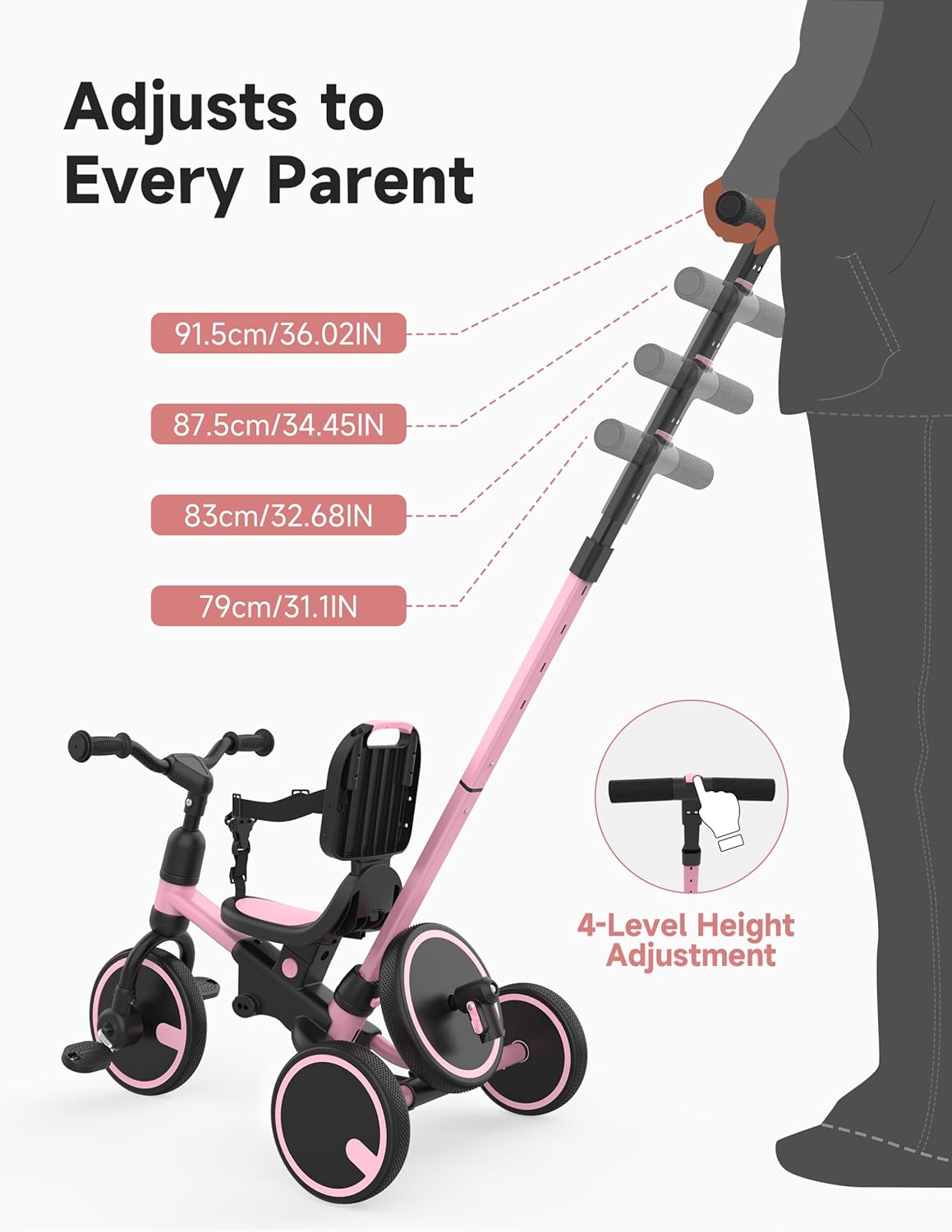 Thumbnail 5 de Besrey 5-in-1 Toddler Tricycle with Push Handle — Grow with Me 1-3 Years