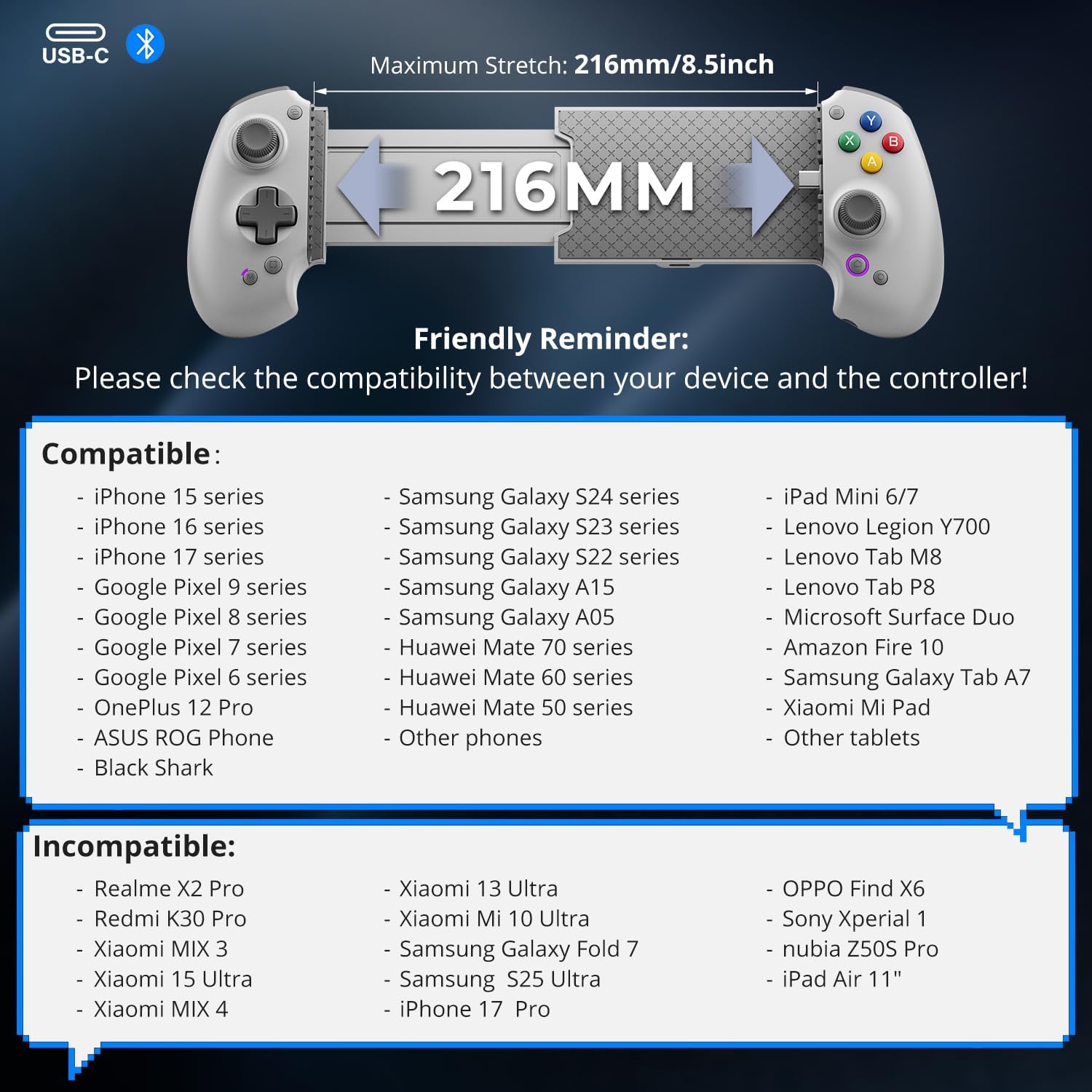 Thumbnail 3 de abxylute S9 Full-Size Gaming Phone Controller for iPhone & Android