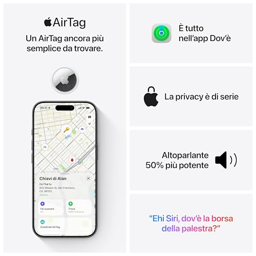 Detalle de AirTag di Apple (2ª generazione) – localizza chiavi, portafogli e altro con suono e precisione migliorata