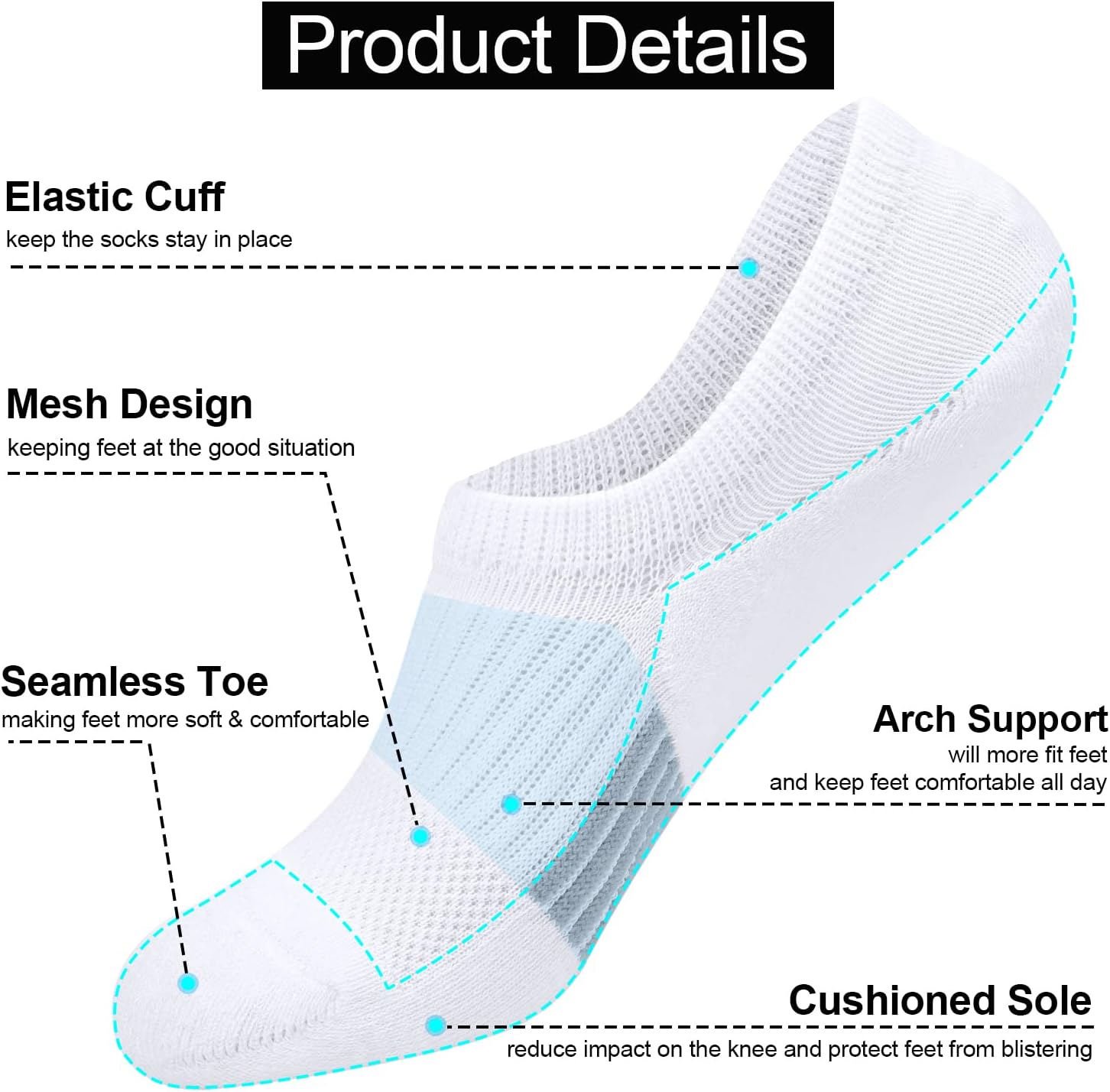 Thumbnail 3 de Toes Home 6 Paar Sneaker Socken Damen 35-38 / 39-42 – Unsichtbare, rutschfeste Füßlinge mit Silikonpad