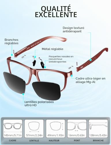 Thumbnail 6 de ATTCL Lunettes de soleil polarisées UV400 AL-MG pour homme – Rouge/Gris effet miroir, taille M