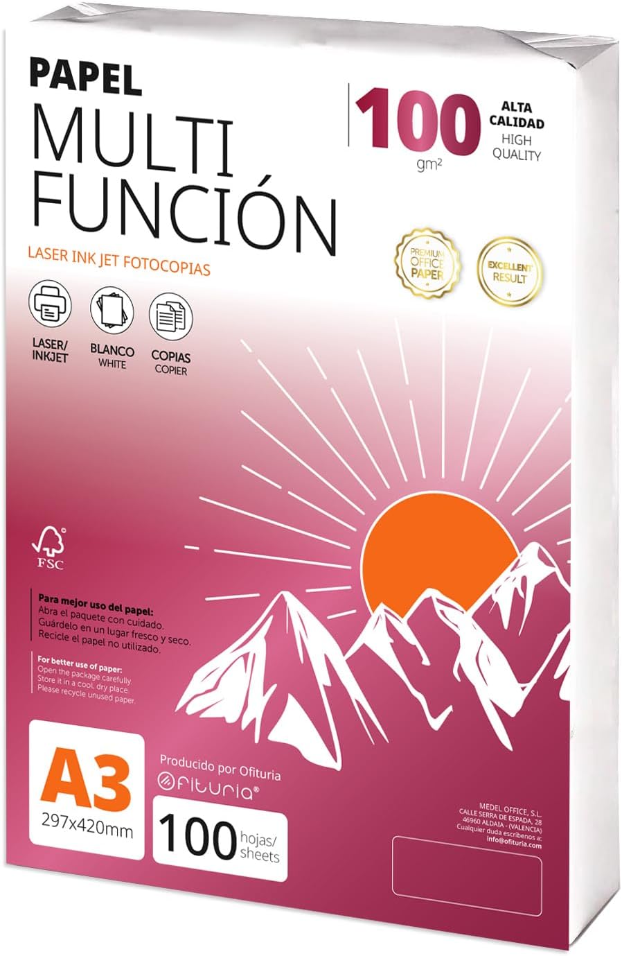 Detalle de Ofituria A3 Multifunktionspapier 100 g – 100 Blatt (A3, weiß) für Druck, Schule und Kreativität