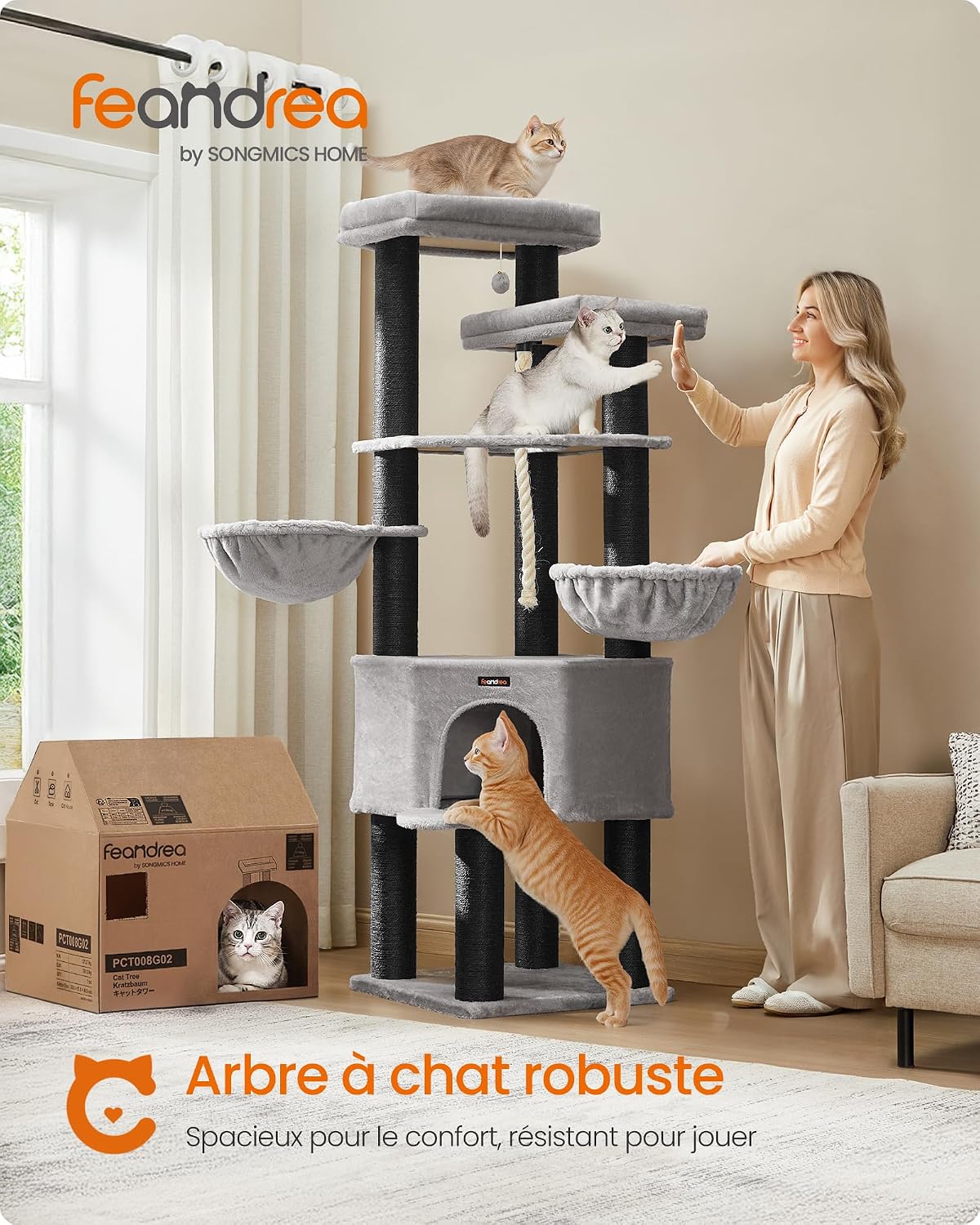 Detalle 2 de Feandrea Grand Arbre à Chat à 5 niveaux XXL PCT008G02 (tour de jeux en sisal)