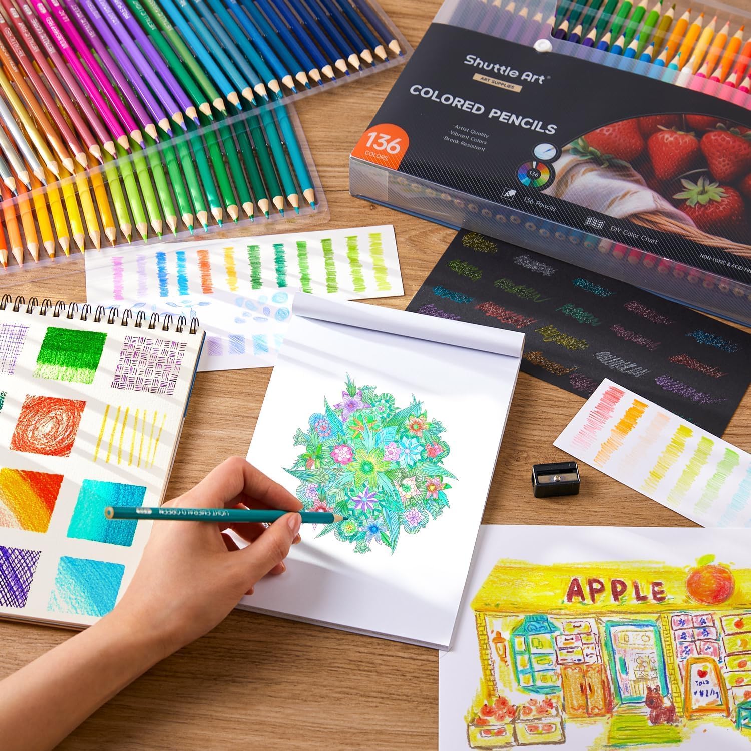 Thumbnail 1 de Shuttle Art 136 Colouring Pencils set (136-colour set) for adult colouring books, doodling and sketching