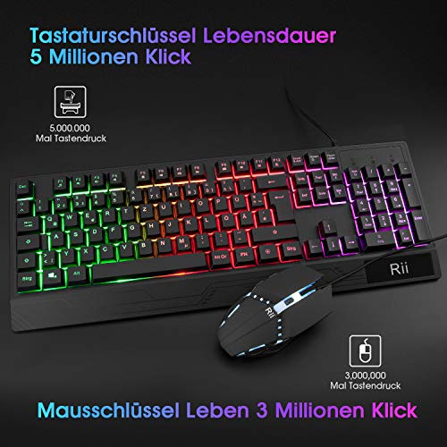 Detalle de Rii Gaming Tastatur und Maus Set – RGB-Beleuchtung, DE-Layout, QWERTZ, wasserdicht
