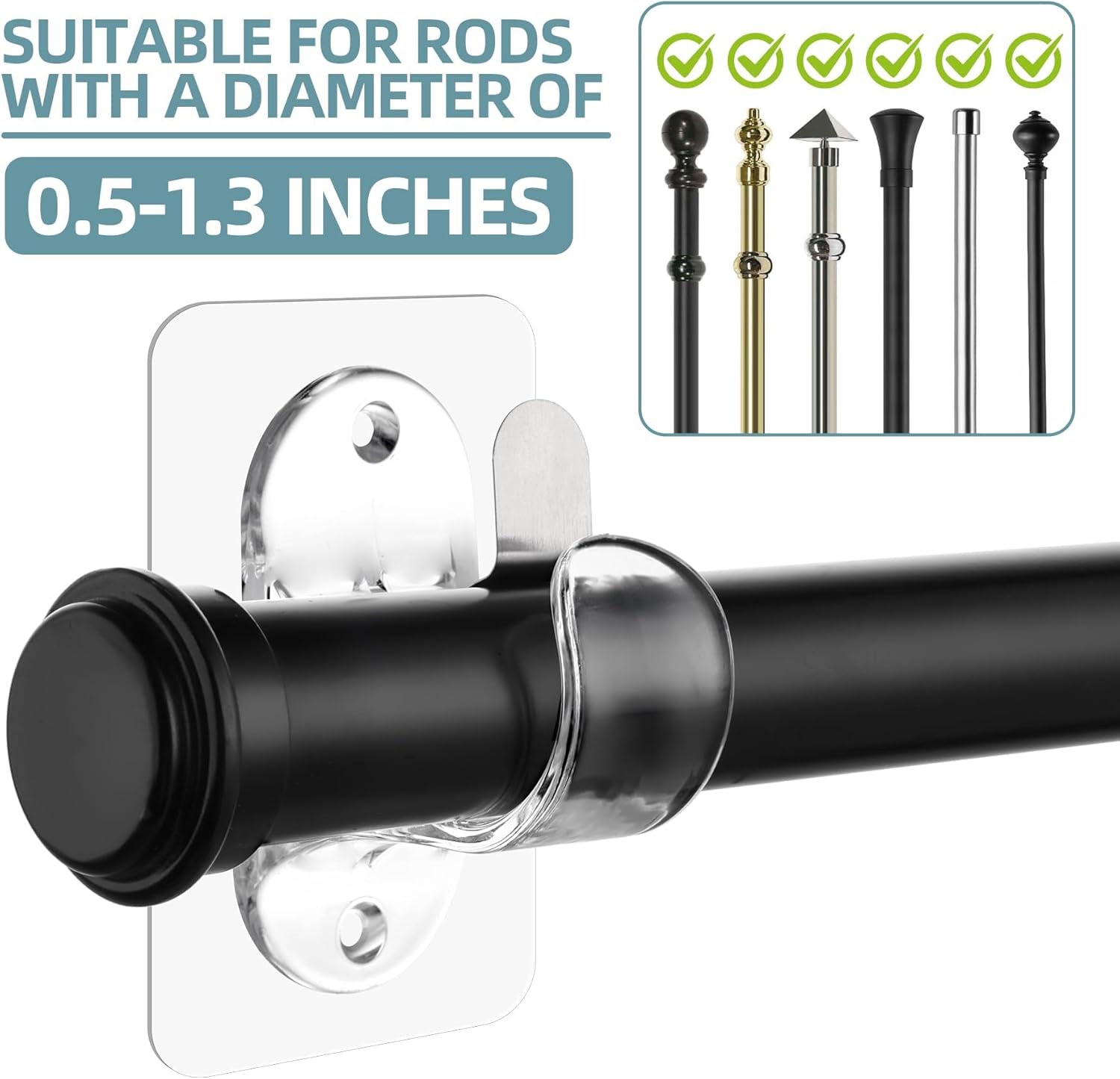 Detalle 2 de Anteabee 6 Pack Self Adhesive Curtain Rod Holders – No Drilling, Clear & Adjustable