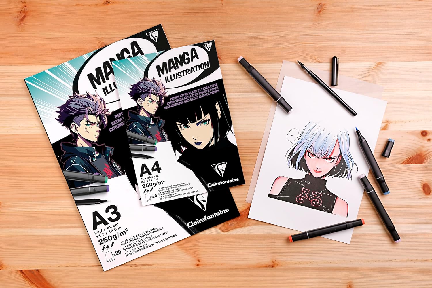 Thumbnail 1 de Clairefontaine 976163C Bloc Encollé Papier Manga Illustration A4 21x29,7 cm 250g – 20 Feuilles, Surface Extra Lisse