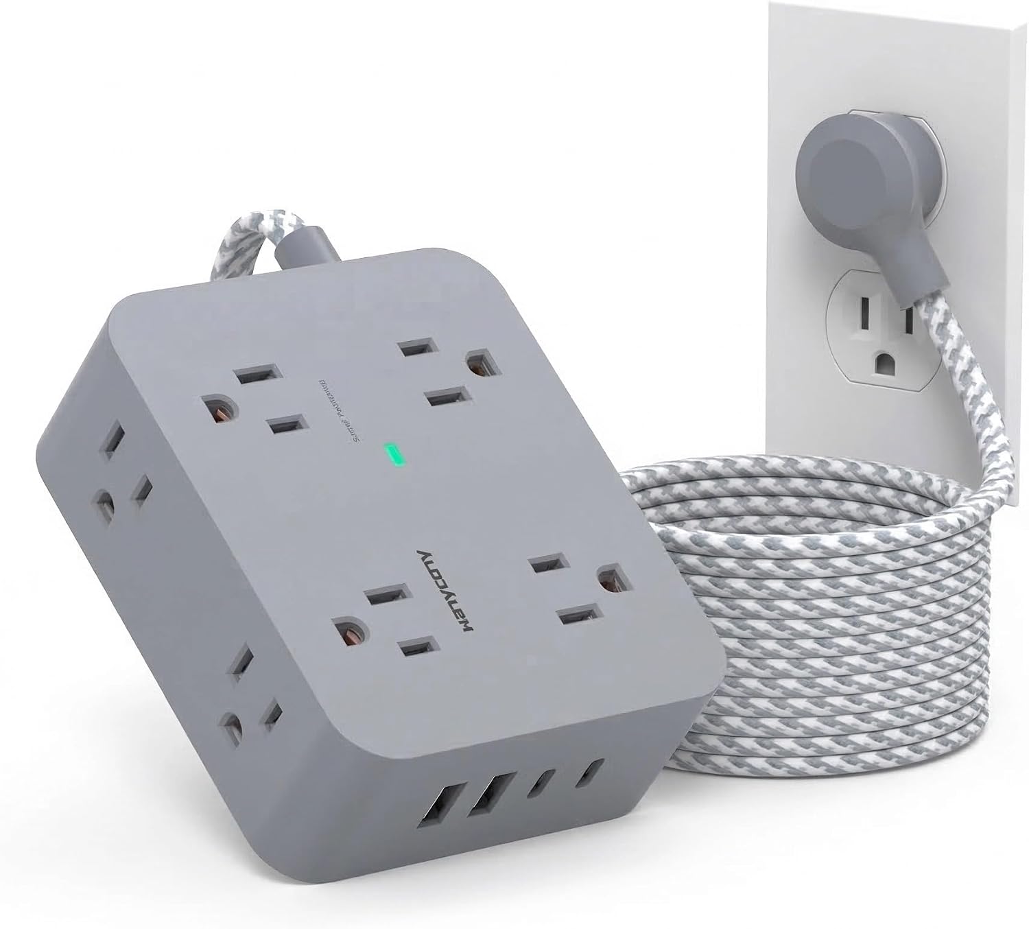 Detalle de HANYCONY HN8U5WC2 Power Strip with 8 Outlets, 4 USB Ports and Flat Plug
