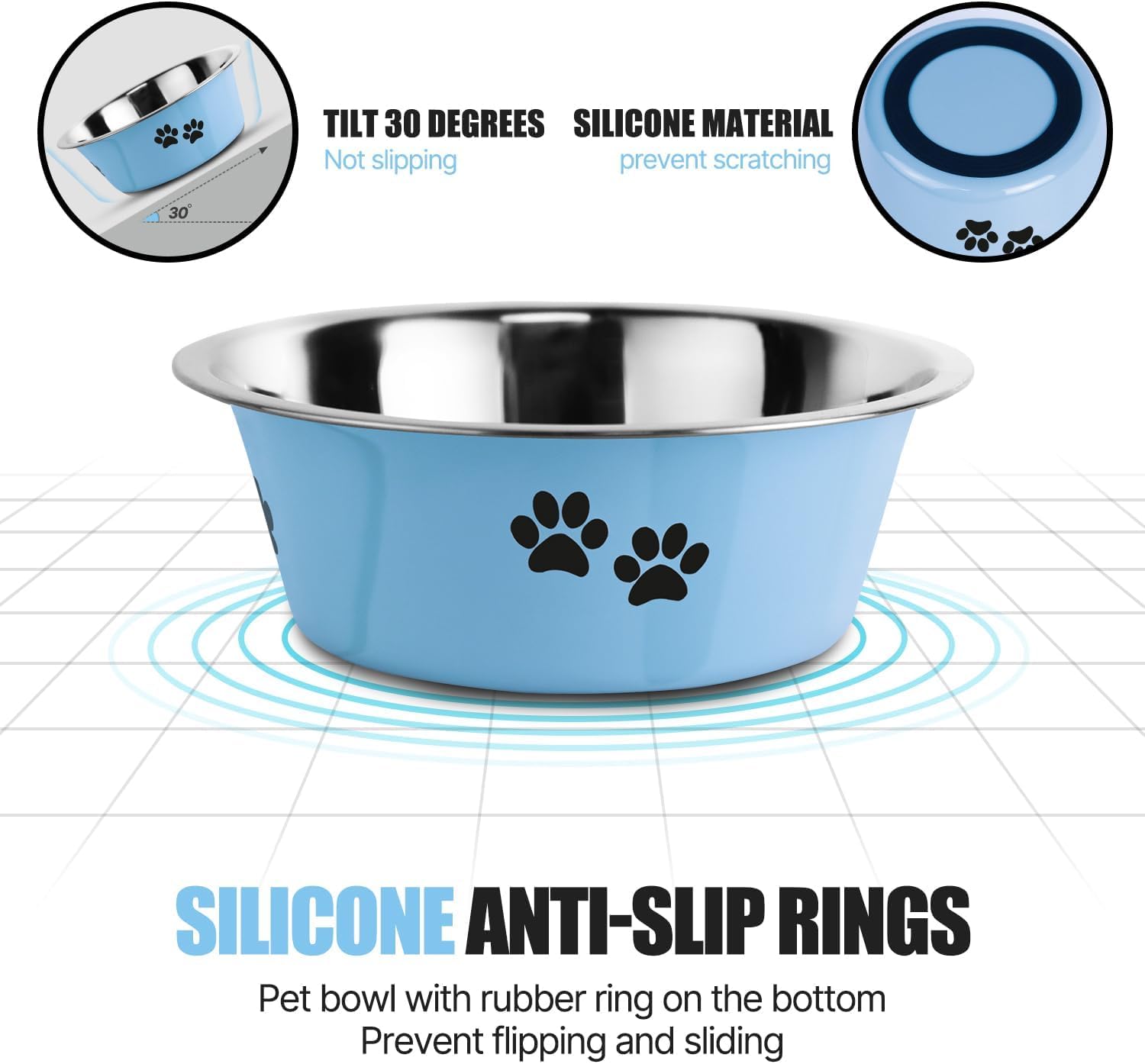 Thumbnail 3 de SUOXU Stainless Steel Dog Bowls with Nonslip Rubber Bottom (Blue, L-2020 ml)
