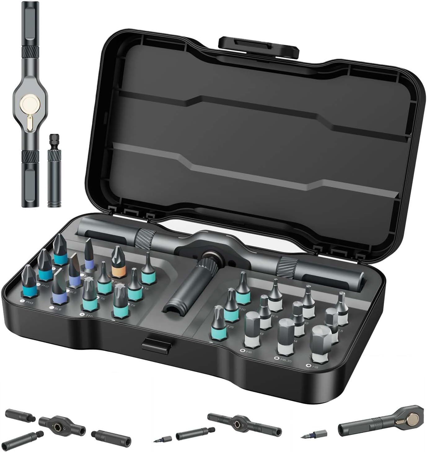 Detalle de OQIMAX 24-in-1 magnetische ratelschroevendraaierset met 24 bits