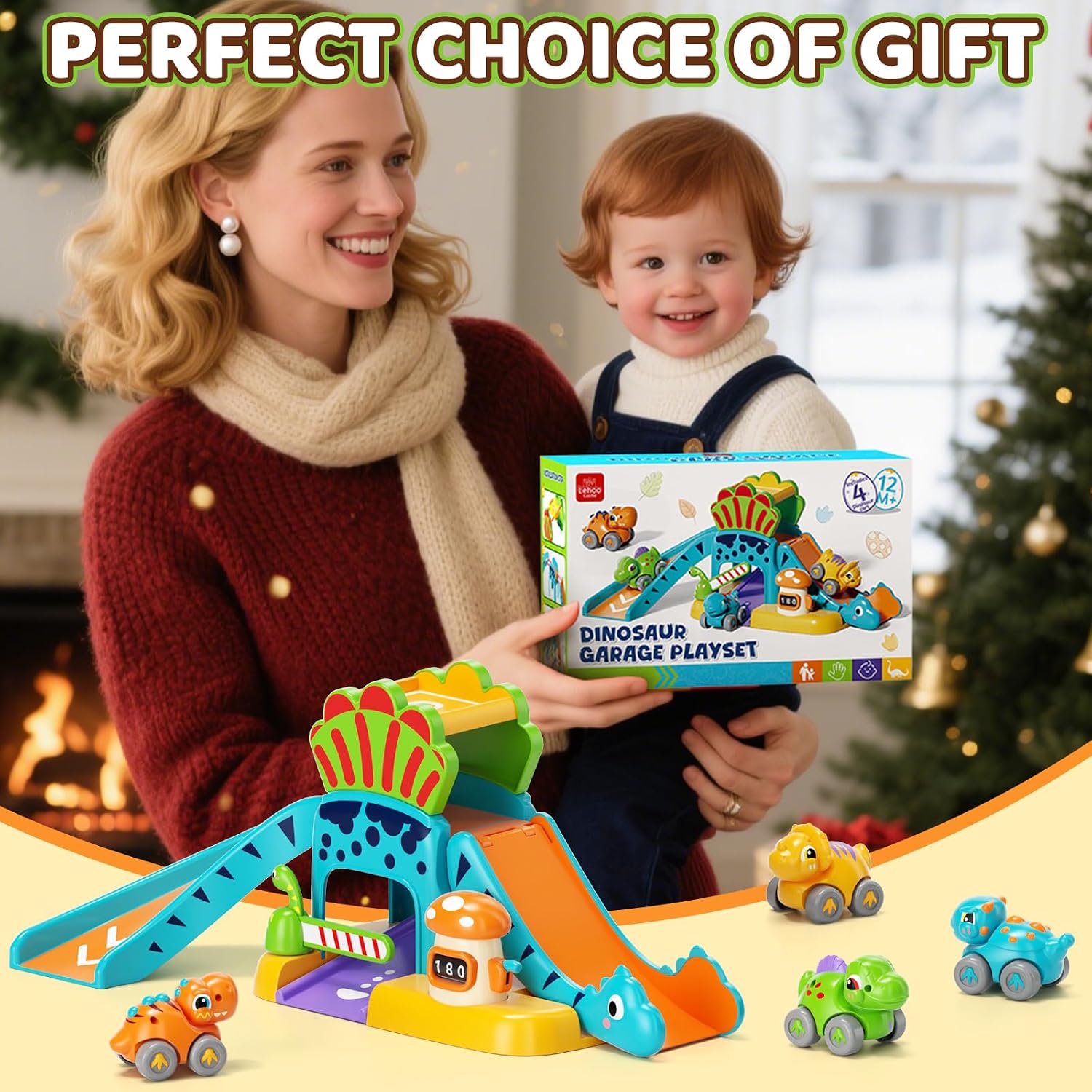 Detalle de Lehoo Castle Dinosaur Toys: toddler learning slide with 4 mini push cars (for 12–18 months)