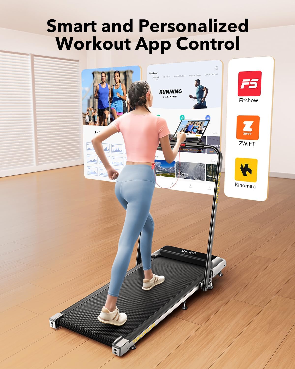 Detalle de TOPUTURE TP6 Folding Walking Pad Treadmill, 12% Incline, Adjustable Handlebar