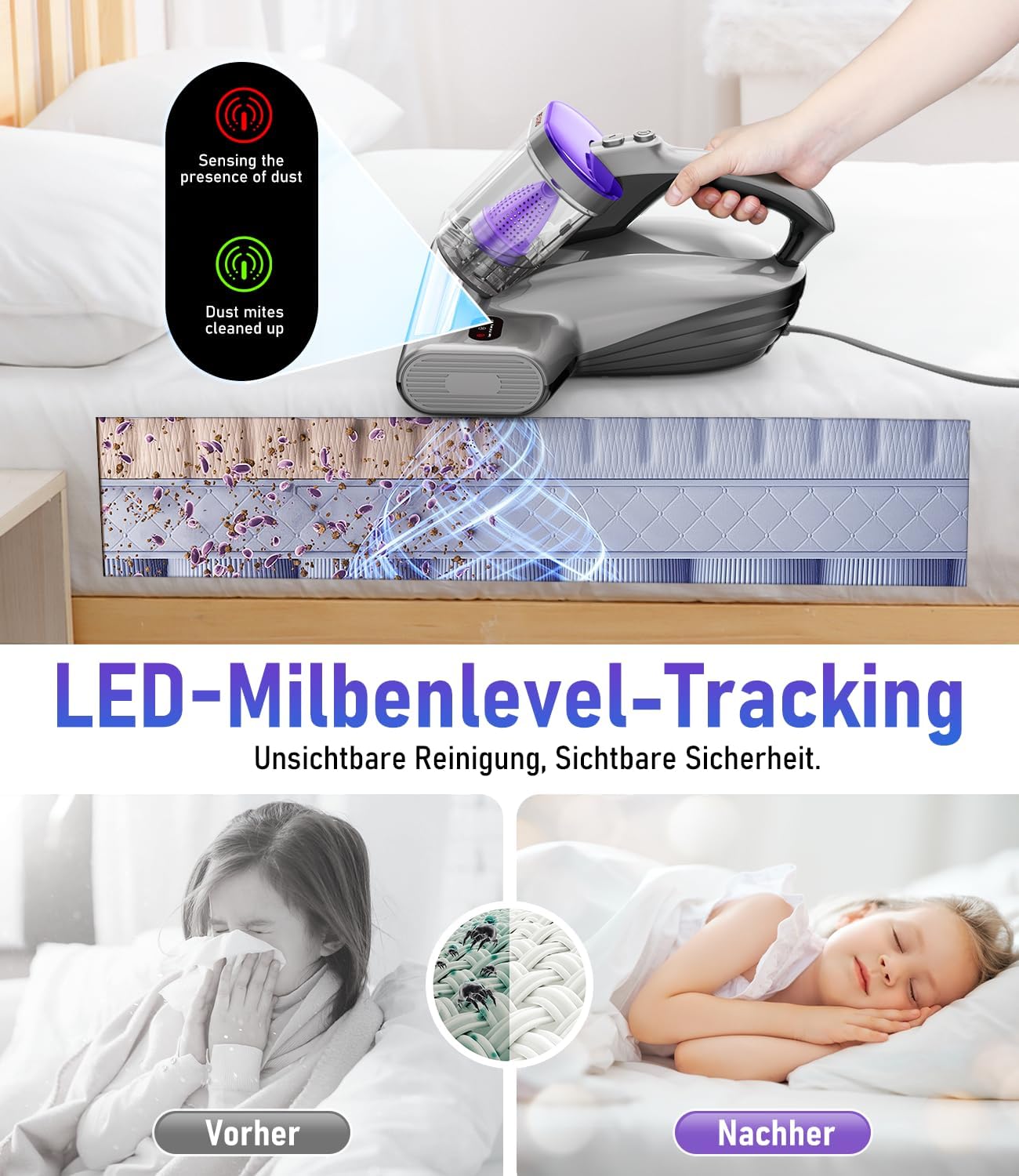 Thumbnail 4 de PEXCHO PM600 Milbensauger mit UV-Licht, 500 W für Matratzen, Teppiche & Sofas