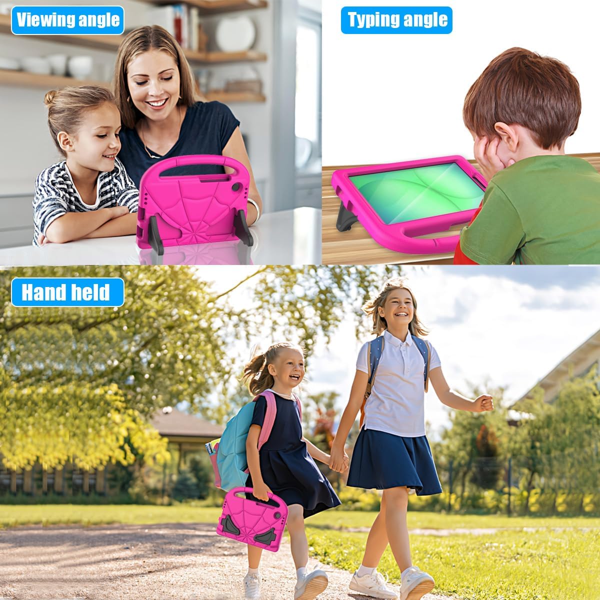 Thumbnail 4 de Mansiruyi Kids Case for Samsung Galaxy Tab A11 8.7" (2025) – Lightweight Shockproof Case with Screen Protector, Spider Stand and Handle in Pink