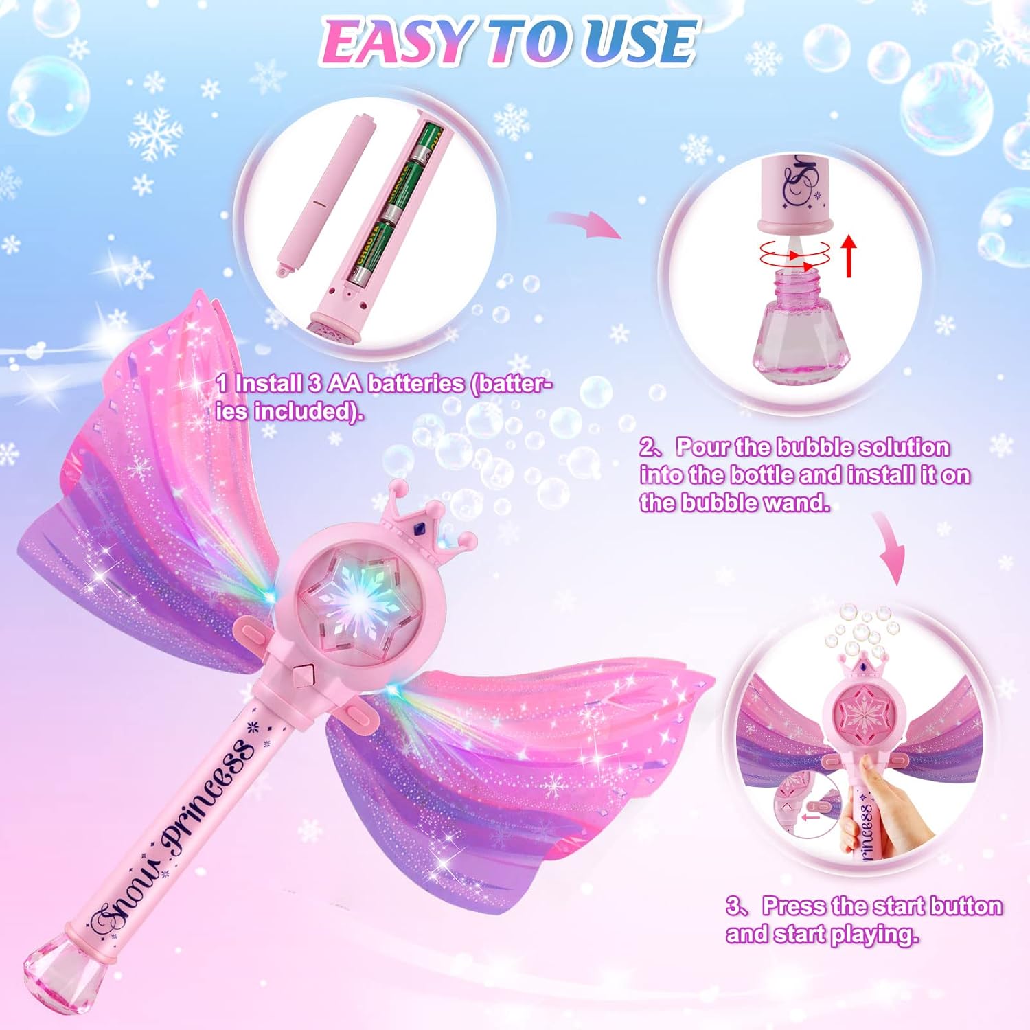 Detalle de Britik Bubble Wand for Kids (3-8 Years): Light, Music, and Fairy Tale Fun