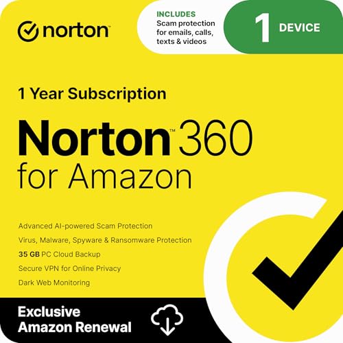 Detalle de Norton 360 for Amazon: Antivirus for 1 Device with AI Scam Protection, VPN, Dark Web Monitoring & More