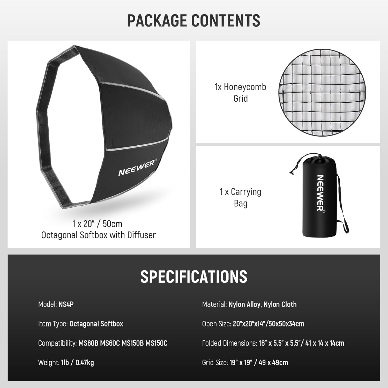 Thumbnail 6 de NEEWER 20" (50cm) Octagonal Softbox with NEEWER Mount (Quick-fold Octabox) for compatible MS/LED lights