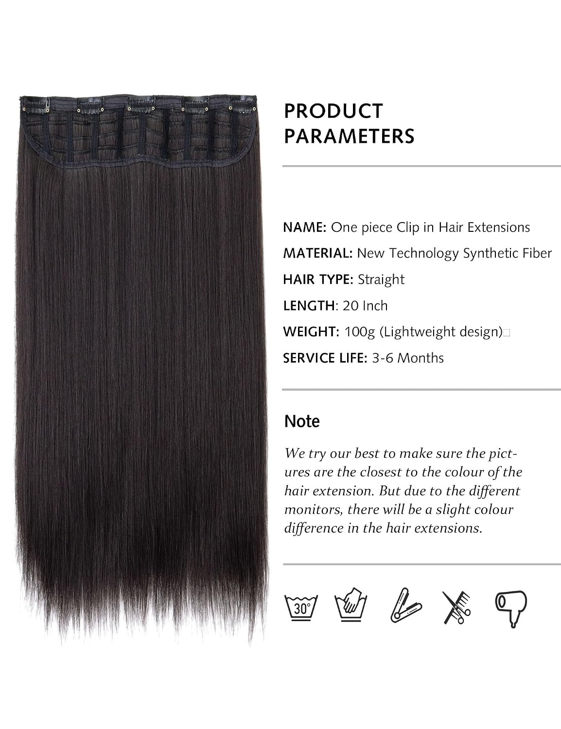Thumbnail 5 de PARXITN Clip-in Haarverlängerung One Piece 5 Clips – 50 cm, Naturbraun