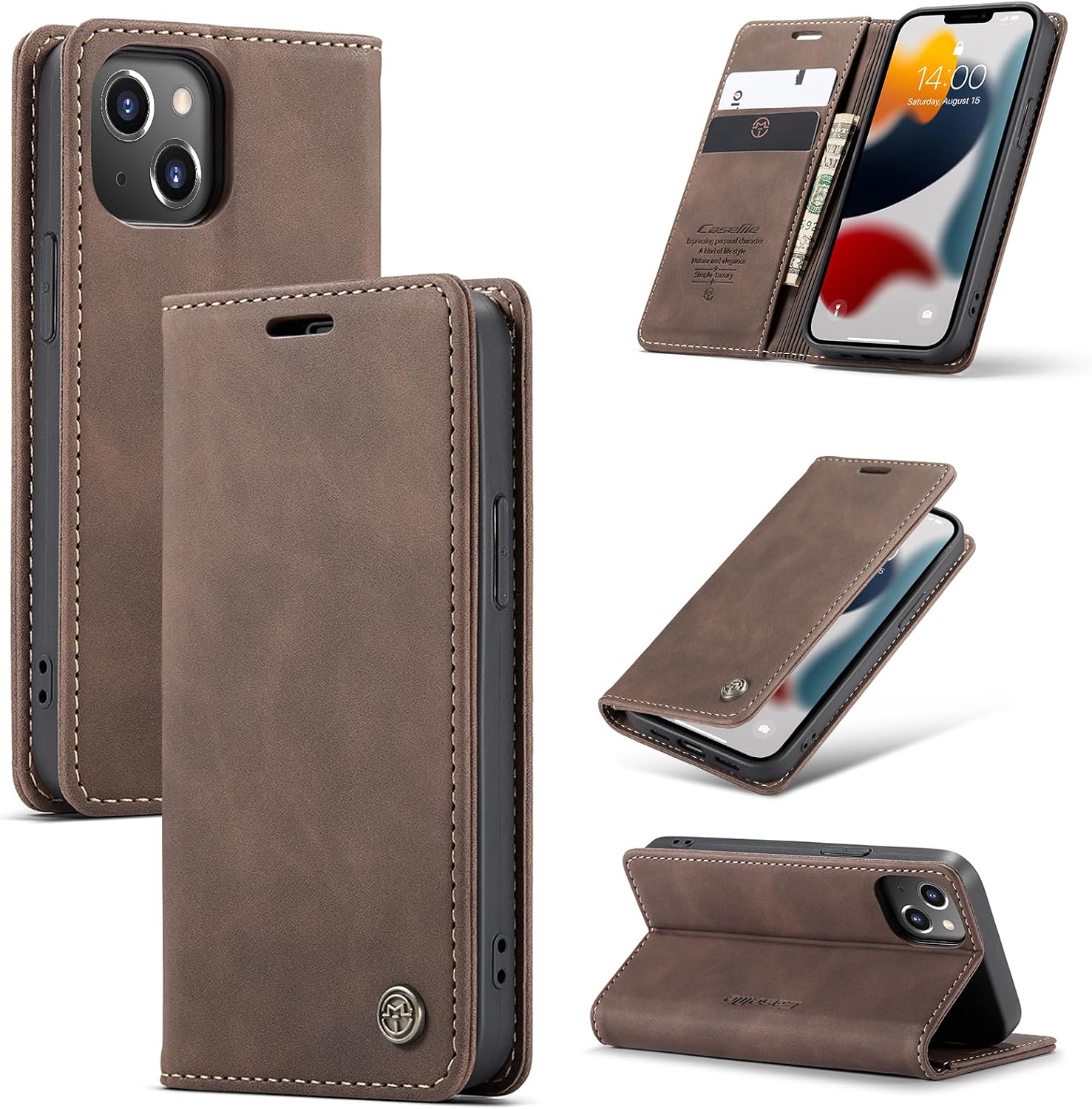 Detalle de Cracedily iPhone 13 Mini Flip Wallet Case with Card Slots and Kickstand