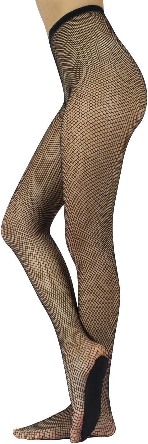 Detalle 1 de CALZITALY Collants Femme Résille Professionnel pour la Danse avec Semelle Lisse – Noir/Beige, S/M et L/XL, Fabriqué en Italie