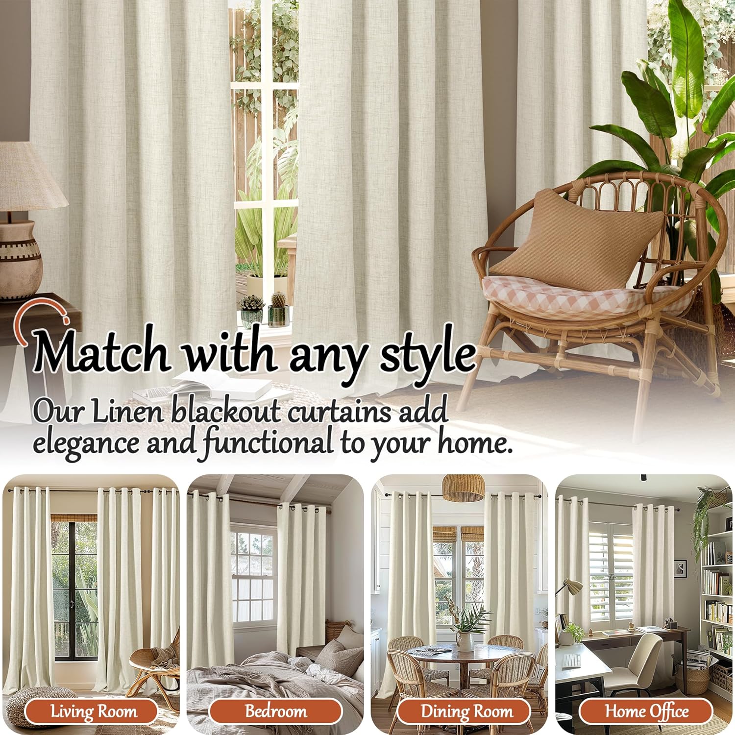 Thumbnail 6 de Lajode Blackout Curtains for Bedroom – Linen Look, 84-Inch, 2 Panels (52" W x 84" L), Natural Cream