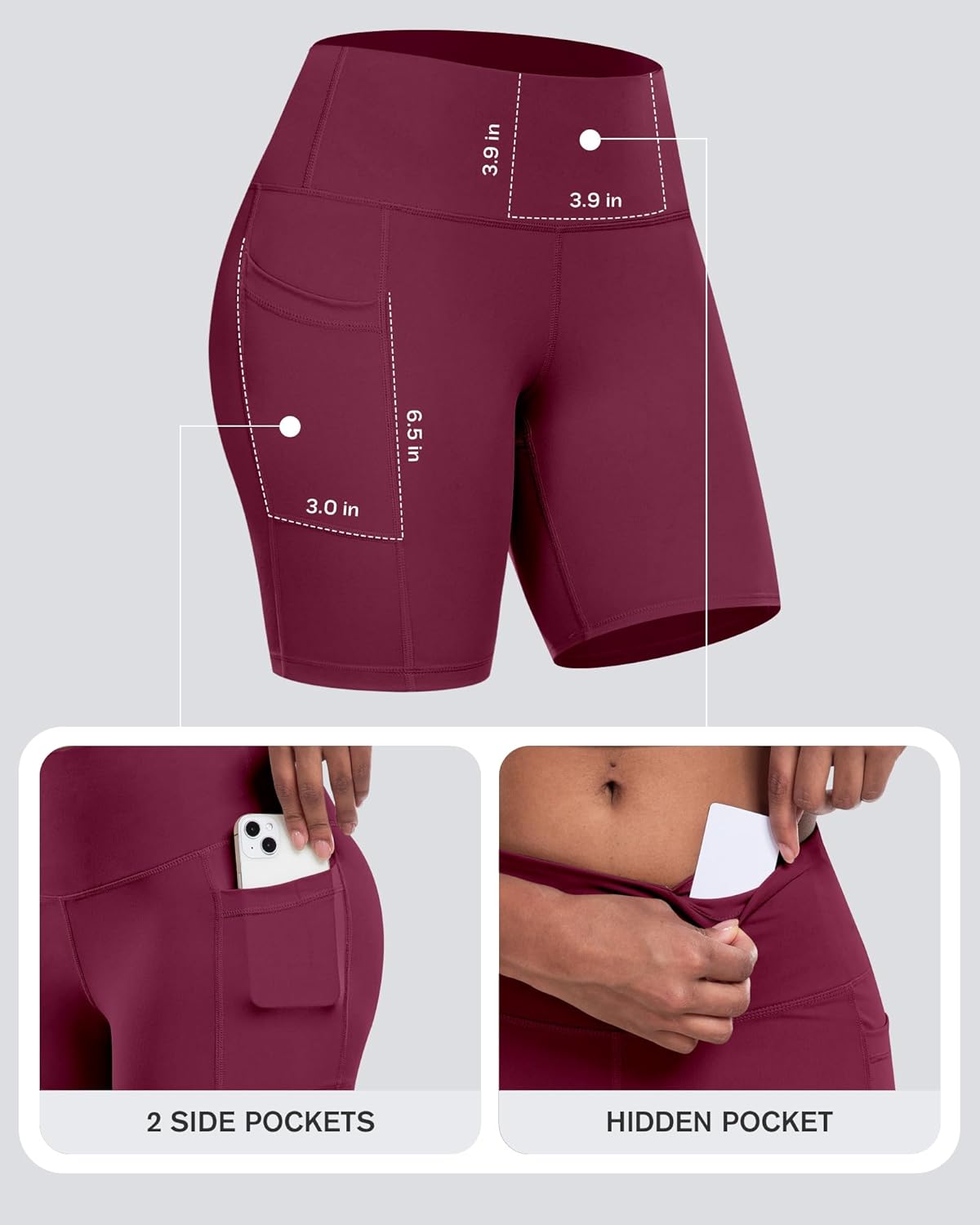 Thumbnail 3 de CHRLEISURE Women’s Biker Yoga Shorts with Pockets (4-Pack) — High Waisted Tummy Control