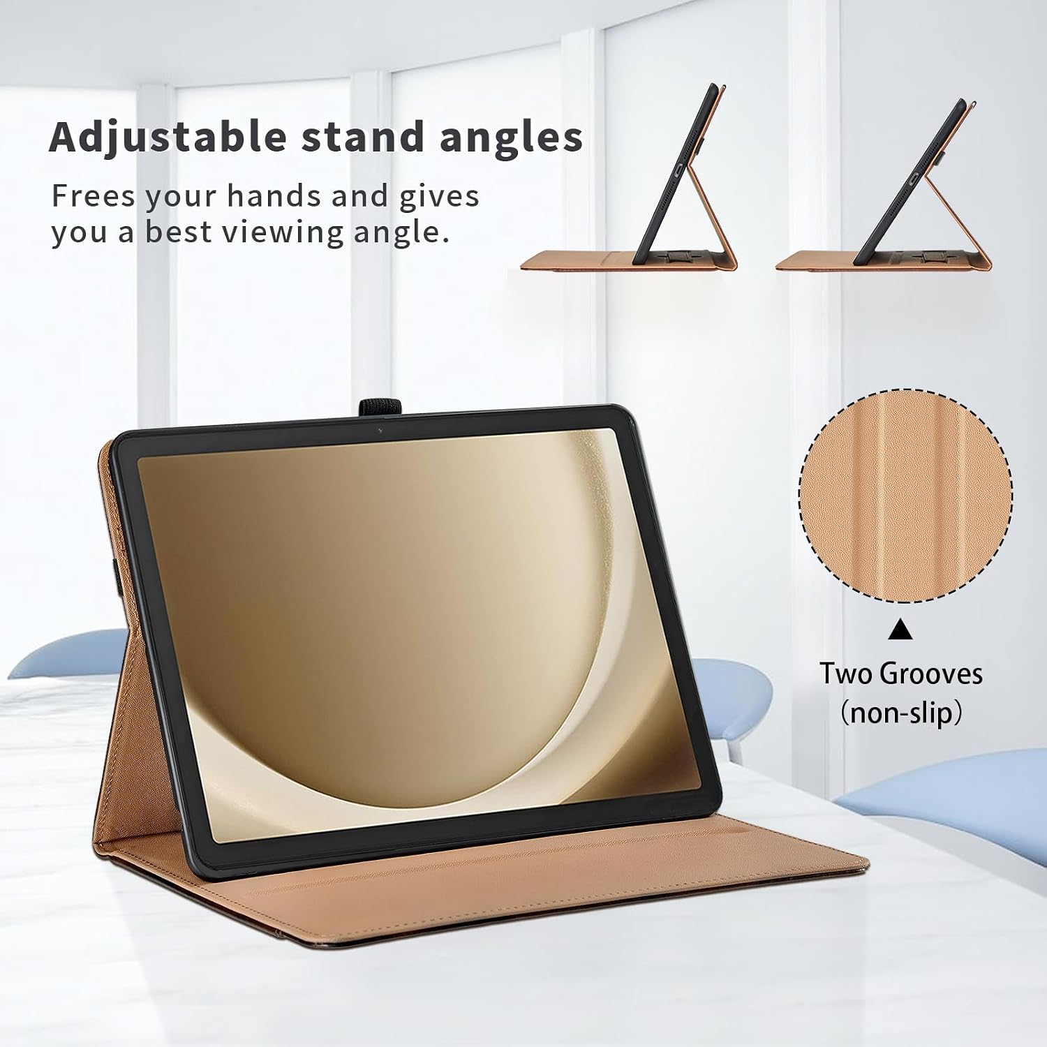 Detalle de Hülle für Samsung Galaxy Tab A9 Plus 11 Zoll (SM-X210/SM-X215/SM-X216) Grau – Leder Schutzhülle mit Tasche, Stifthalter und Standfunktion