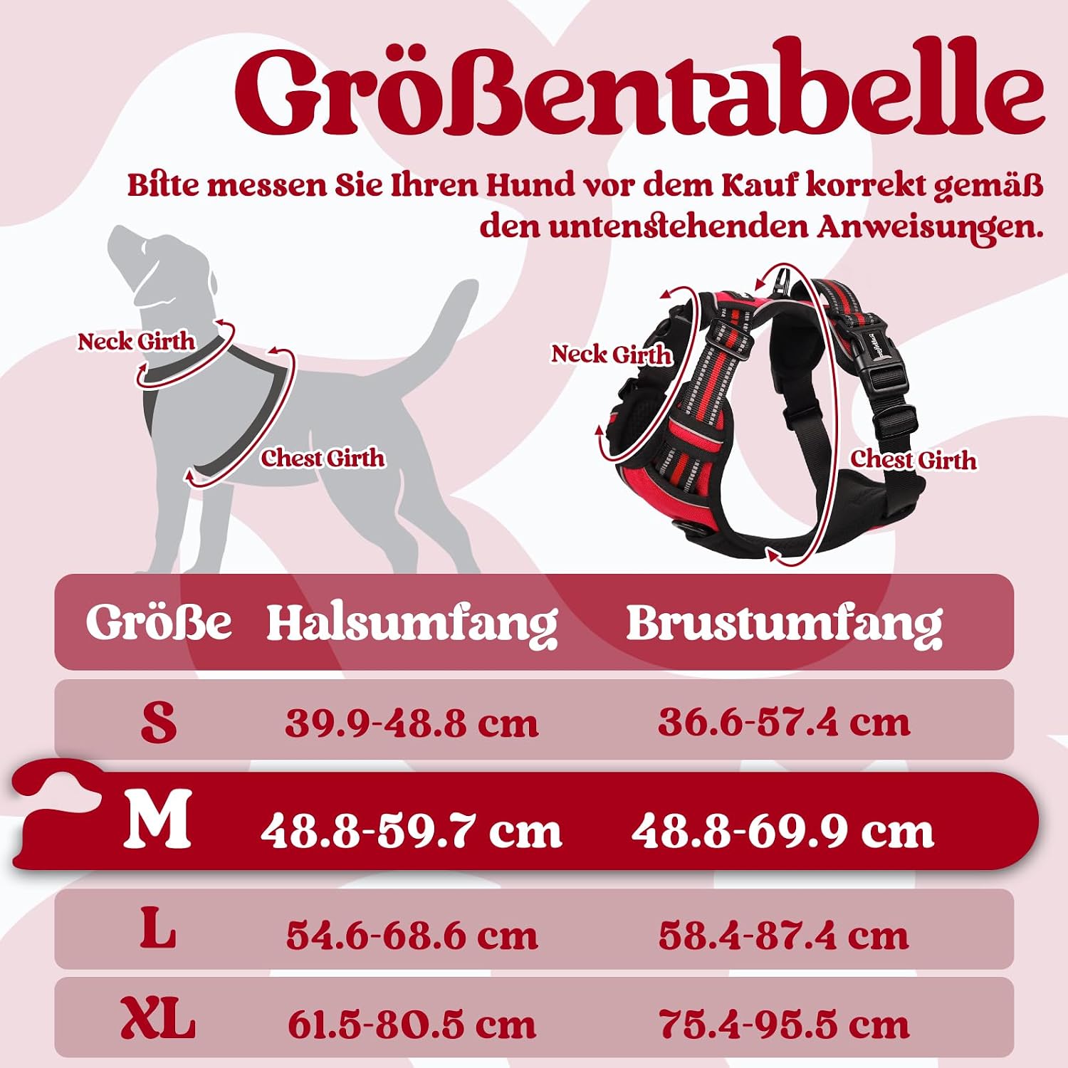 Detalle 2 de Mittelgroßes rabbitgoo Hundegeschirr rot M