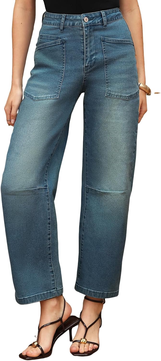 Detalle 2 de EVALESS Barrel Pants Women’s High-Rise Stretch Jeans, Relaxed Cropped Fit