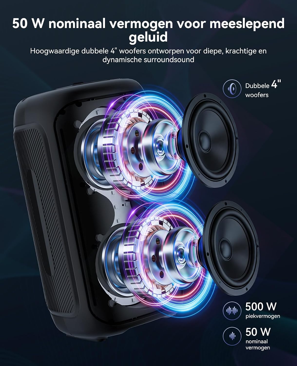 Detalle 2 de GREEN KEEPER GKD40 karaoke-speaker met 2 draadloze microfoons en ledlicht