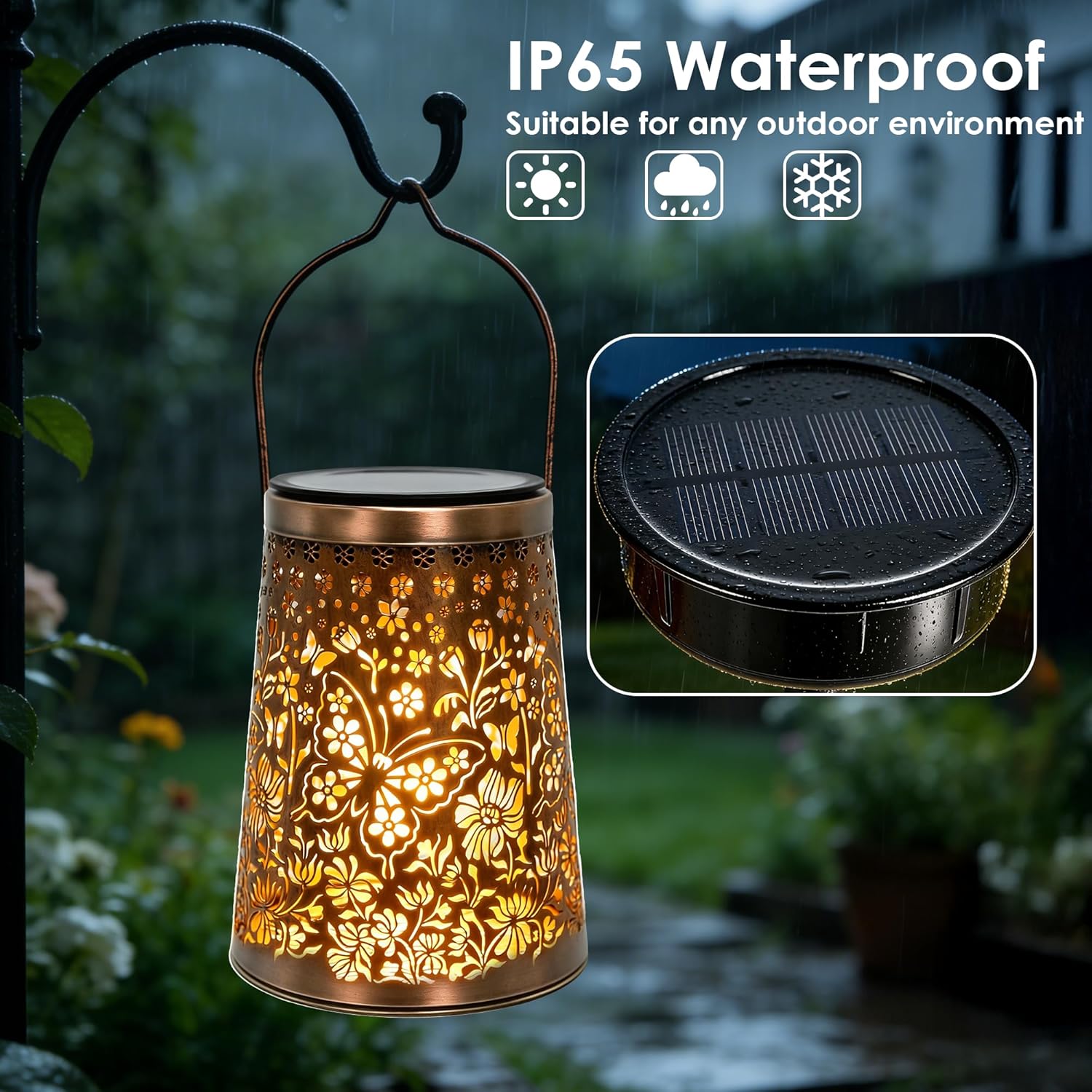 Detalle 2 de Solar Lanterns for Outside 4 Pack: Butterfly Garden Lights for Patio, IP65 Waterproof Outdoor Decor