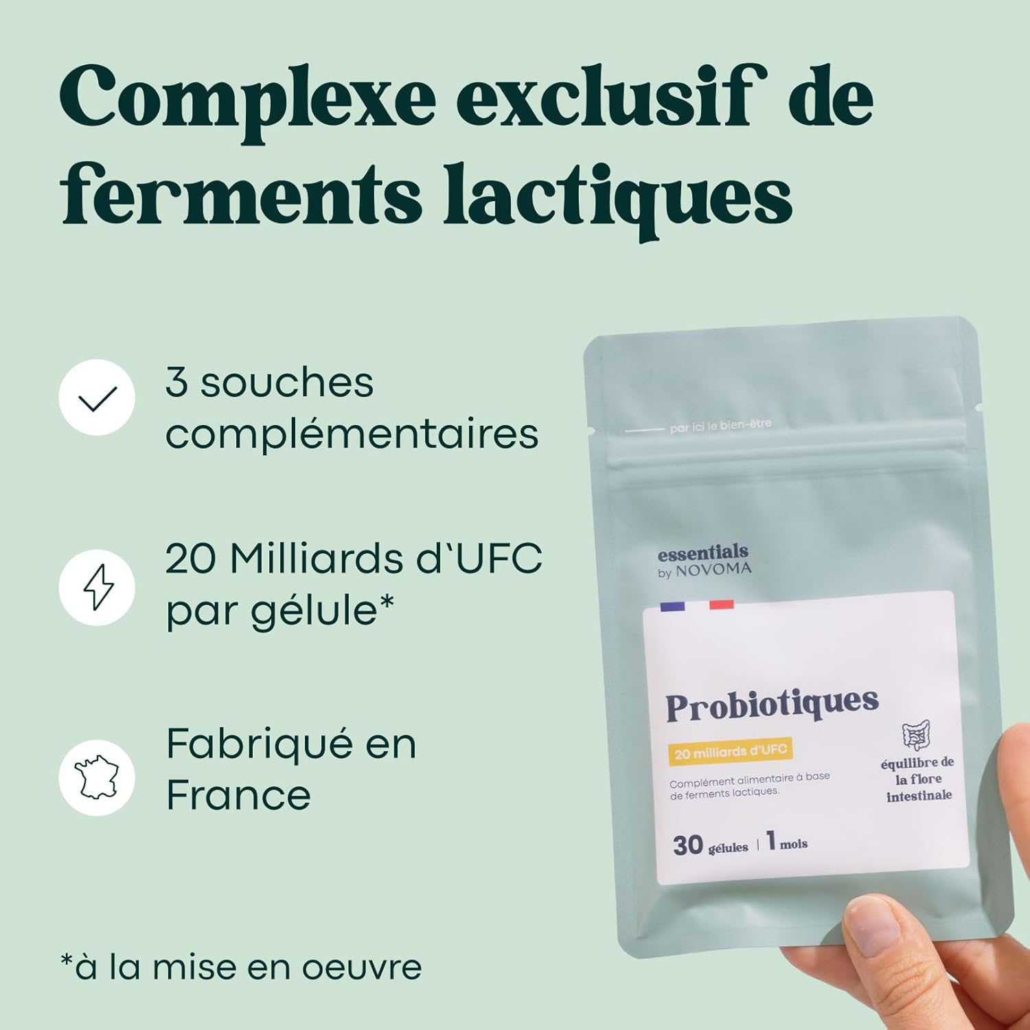 Thumbnail 2 de NOVOMA Probiotique Flore Intestinale – 20 milliards UFC/jour (Lactobacillus gasseri, rhamnosus & Bifidobacterium), 30 gélules vegan