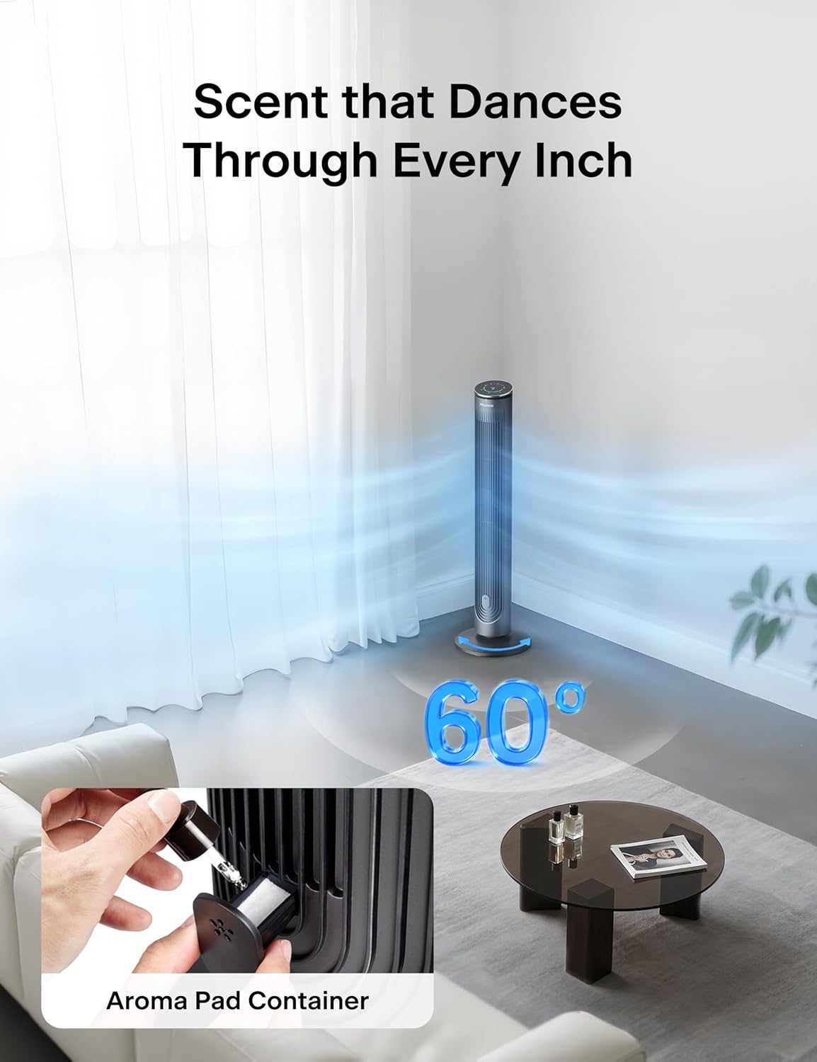 Detalle 2 de Pelonis 42-Inch Tower Fan with Remote — Quiet, Energy-Saving Cooling for Home