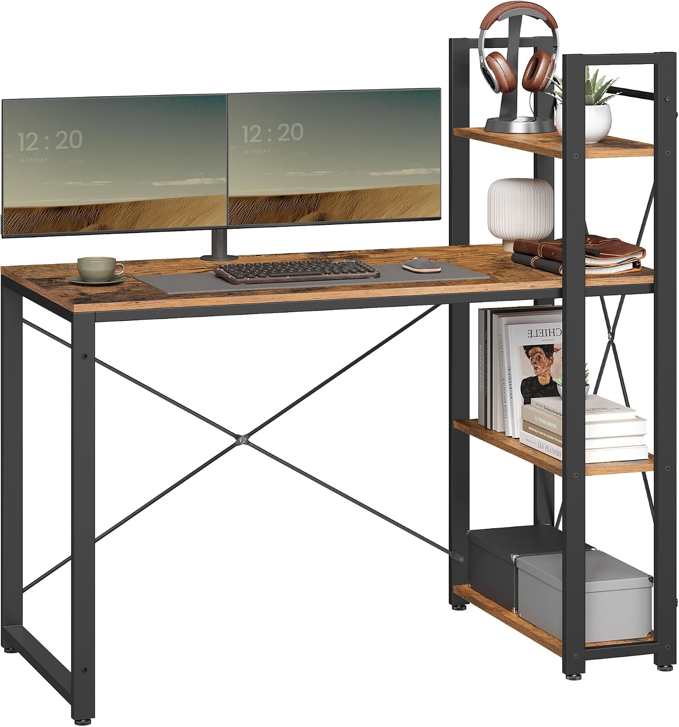 Detalle de VASAGLE BARNET LWD048W44 – biurko komputerowe z regałem, blat 120 × 60 cm