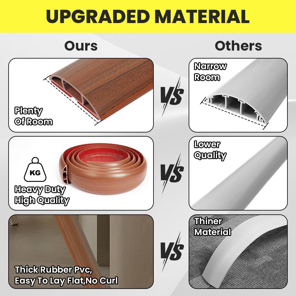 Thumbnail 4 de Adiwo Protezioni per Cavi a Pavimento 2M con 3 Canali – Passacavo in gomma calpestabile, Noce