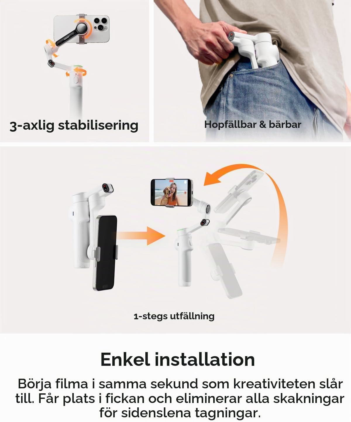 Thumbnail 3 de Insta360 Flow 2 Pro vikbar mobilgimbal med 3-axlig stabilisering och stativ