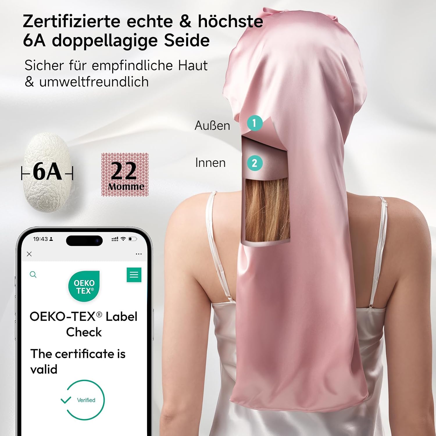 Thumbnail 1 de Umisleep 22 Momme Seidenschlafmütze 68 cm 💤