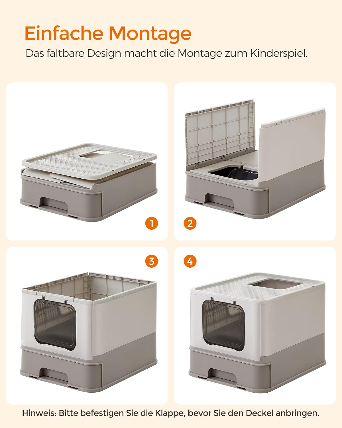 Detalle de Feandrea Katzenklo 2er Set mit Deckel – großes Design für große Katzen, inkl. ausziehbarem Tablett, Schaufel und Bürste