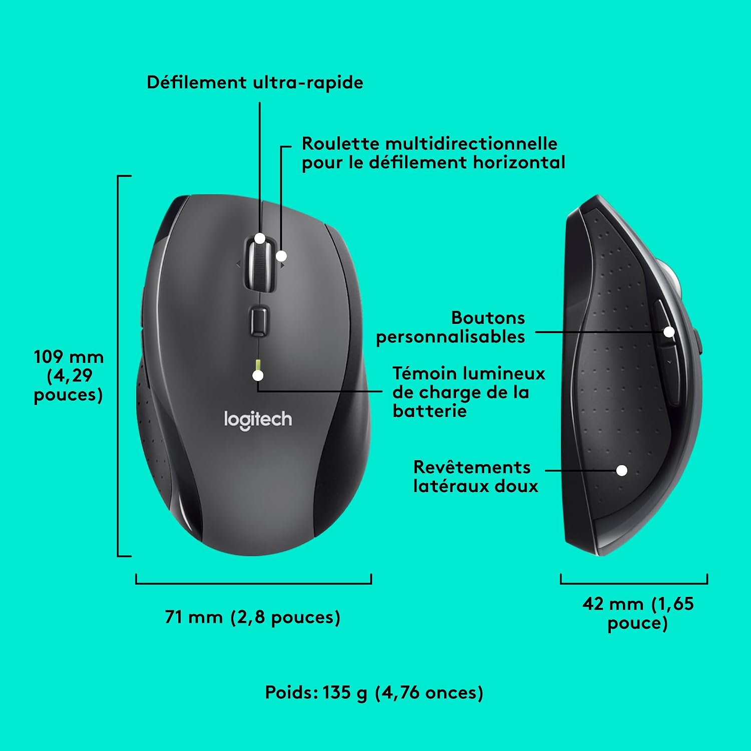 Thumbnail 6 de Logitech M705 Marathon sans Fil: Souris ergonomique avec récepteur Unifying et défilement rapide