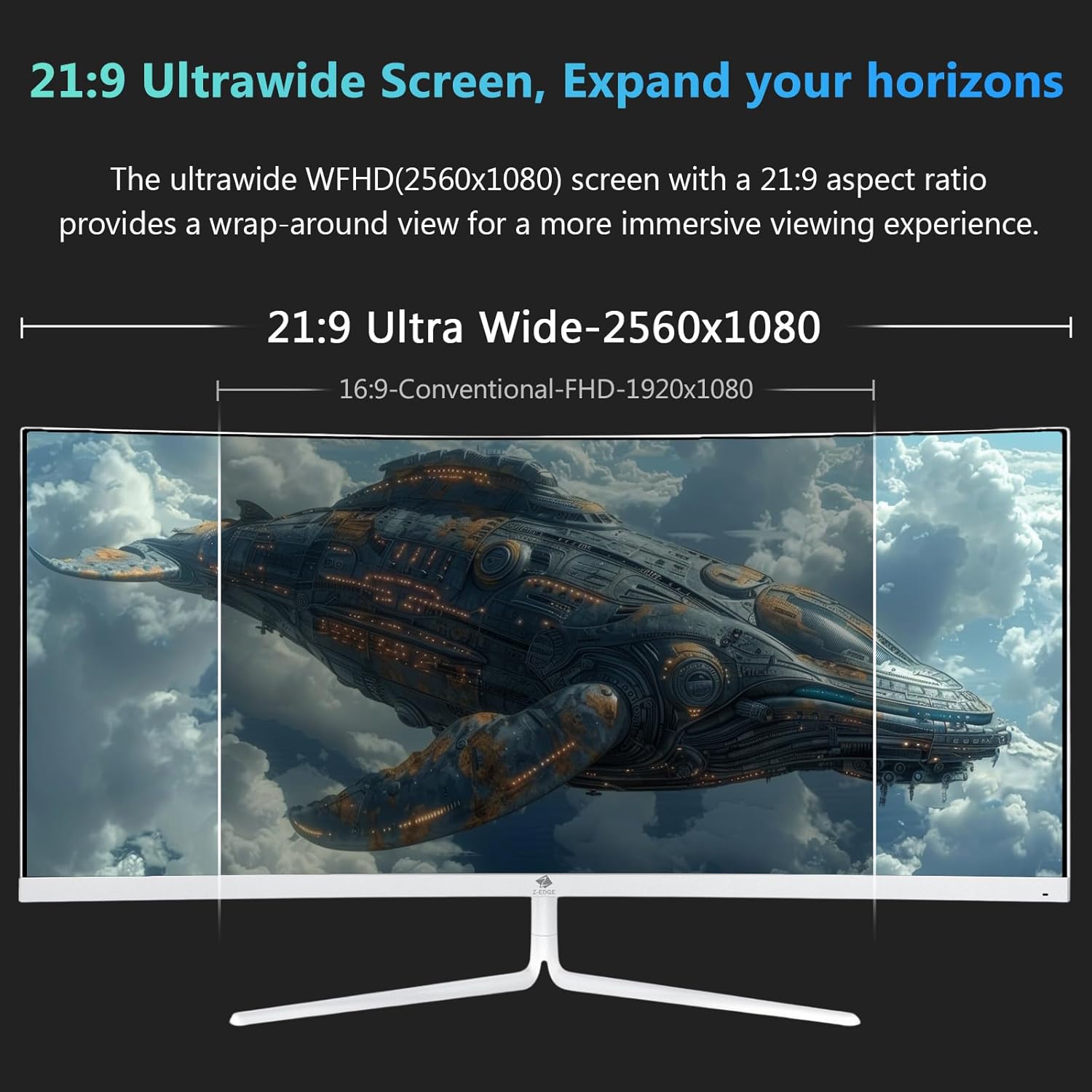 Thumbnail 3 de Z-Edge 30 Zoll Ultrawide Curved Gaming Monitor (200 Hz DP, 165 Hz HDMI) mit VA-Panel & FreeSync – 2560×1080, Weiß