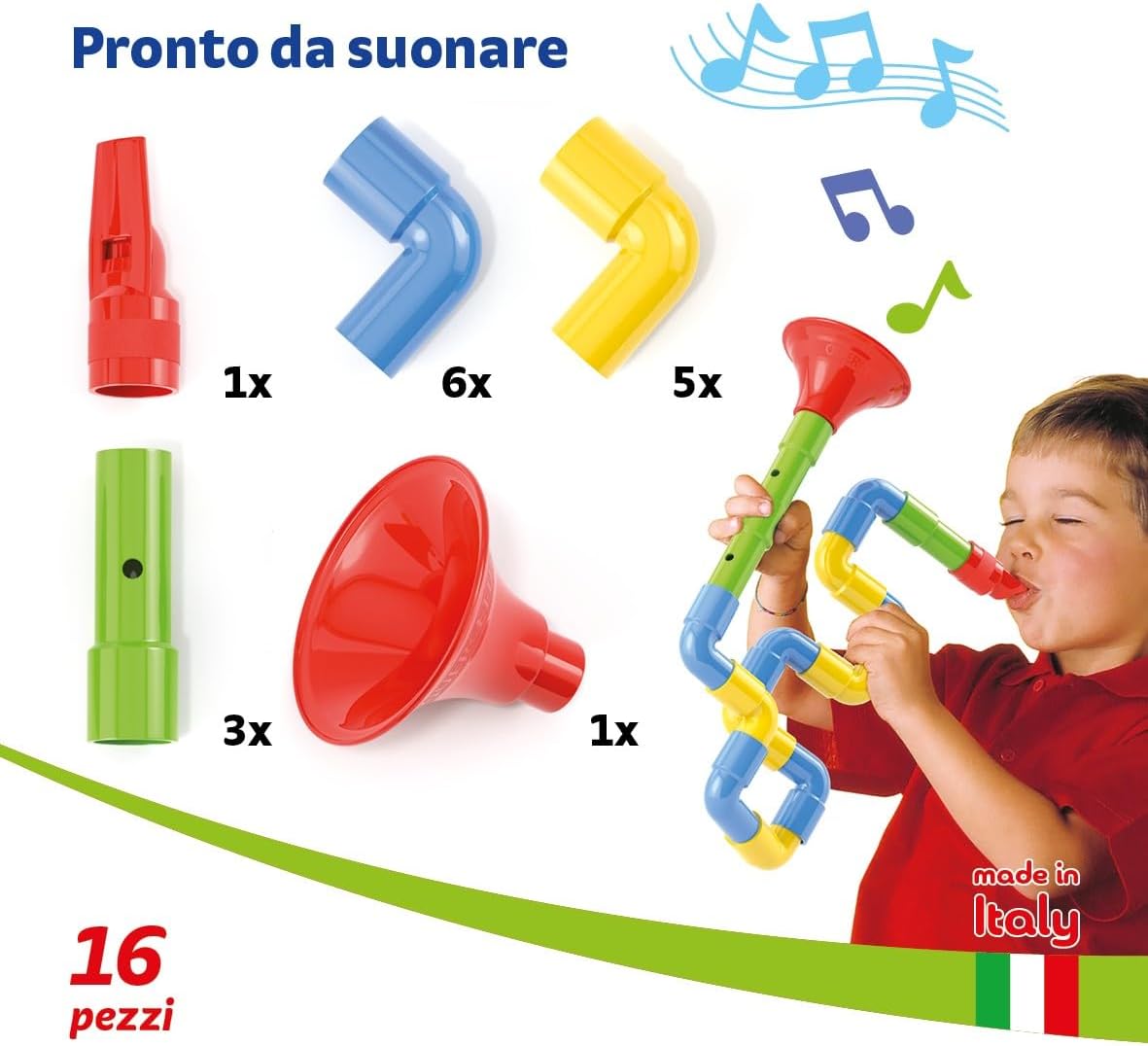 Detalle de Quercetti Saxoflute: kit musicale creativo per bambini 2–4 anni, strumenti colorati da costruire