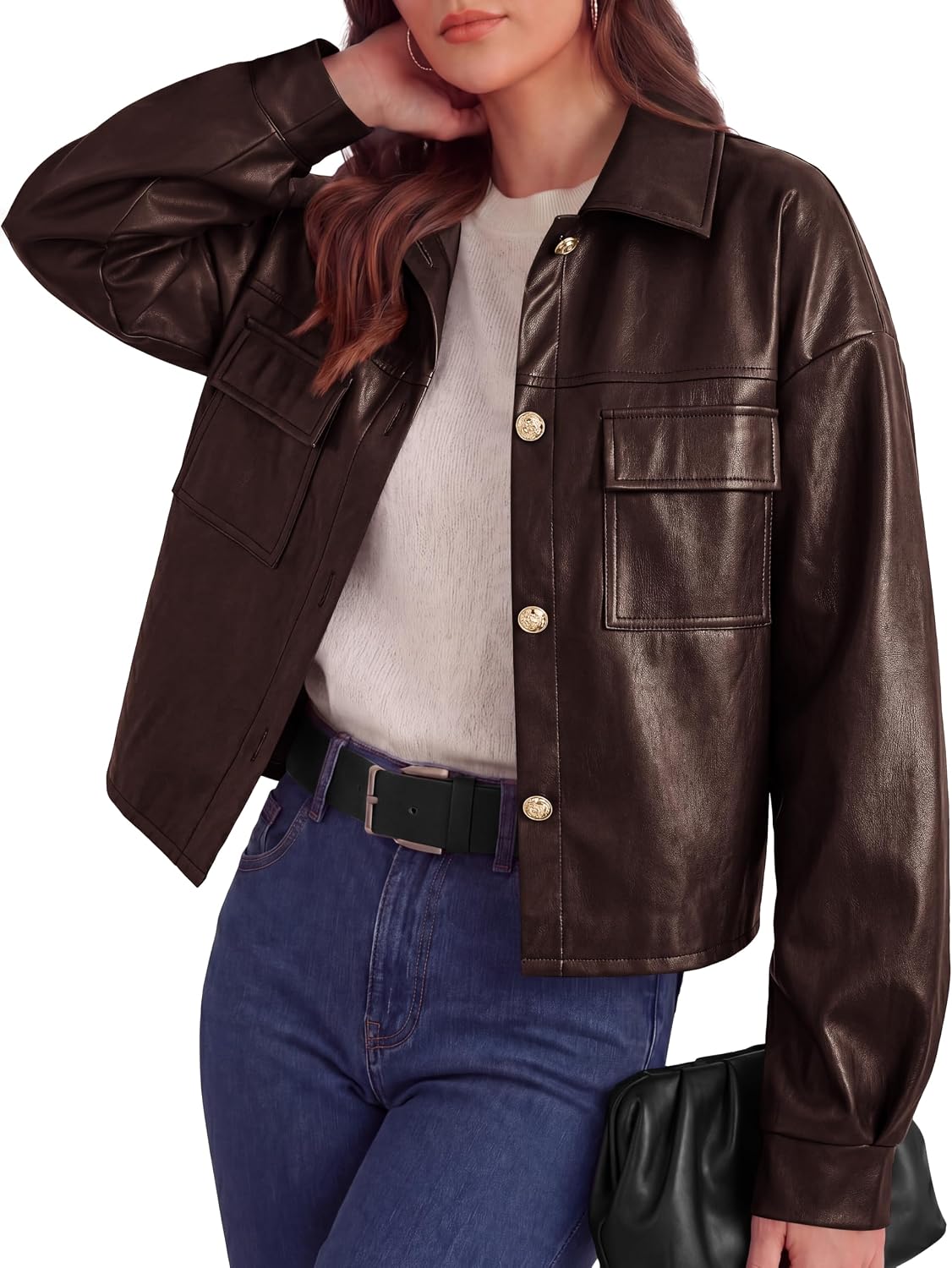 Detalle de PRETTYGADEN Women's Faux Leather Jacket