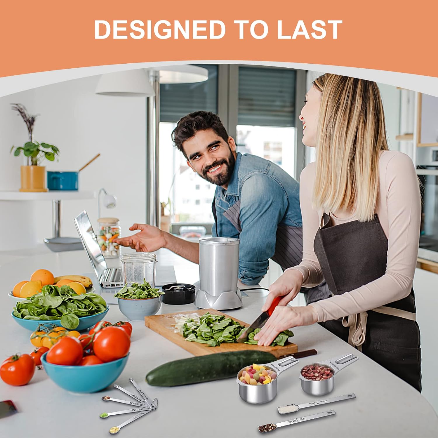 Detalle de EWFEN 7-Piece Stainless Steel Measuring Cups & 7 Spoons Set