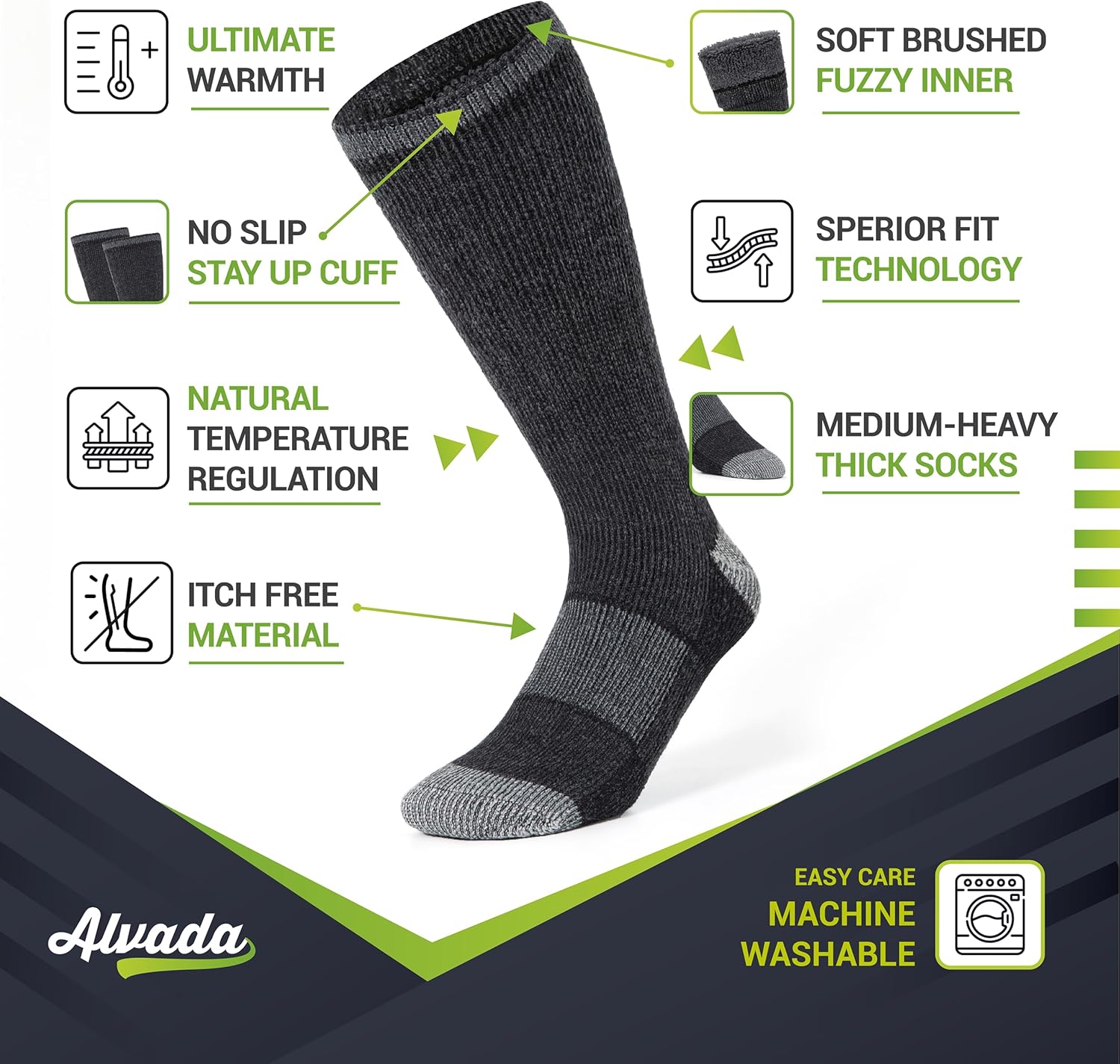 Detalle 2 de Alvada Warm Thermal Wool Socks for Winter Moisture Wicking Cozy Boot Socks