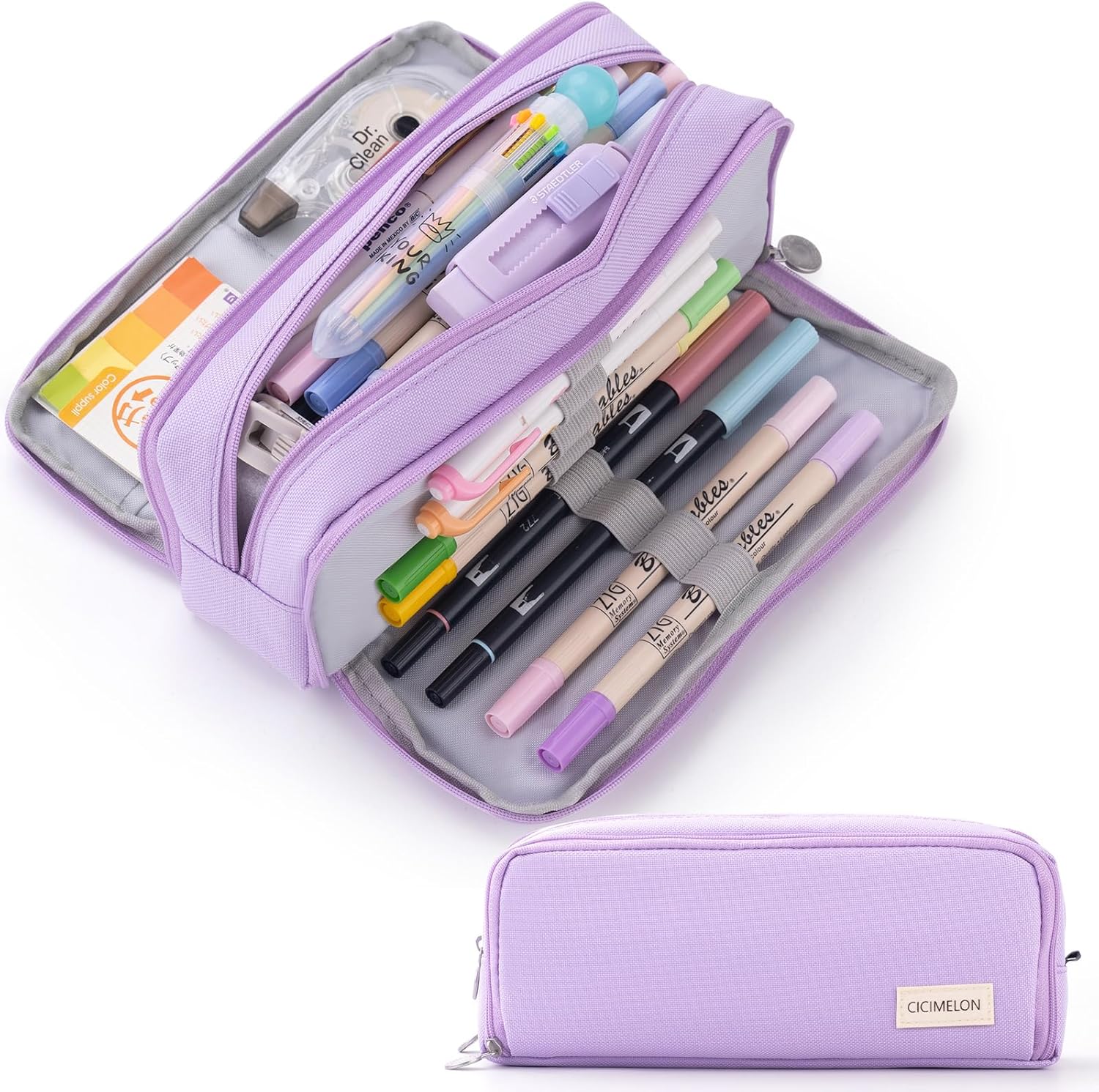 Detalle de CICIMELON CI-S 3-Compartment Pencil Case, Purple Polyester Pouch