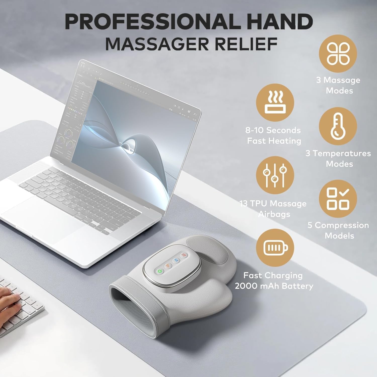 Detalle de Smart Hand Massager with Heat Compression Relief for Arthritis & Carpal Tunnel – Cordless Therapy Glove