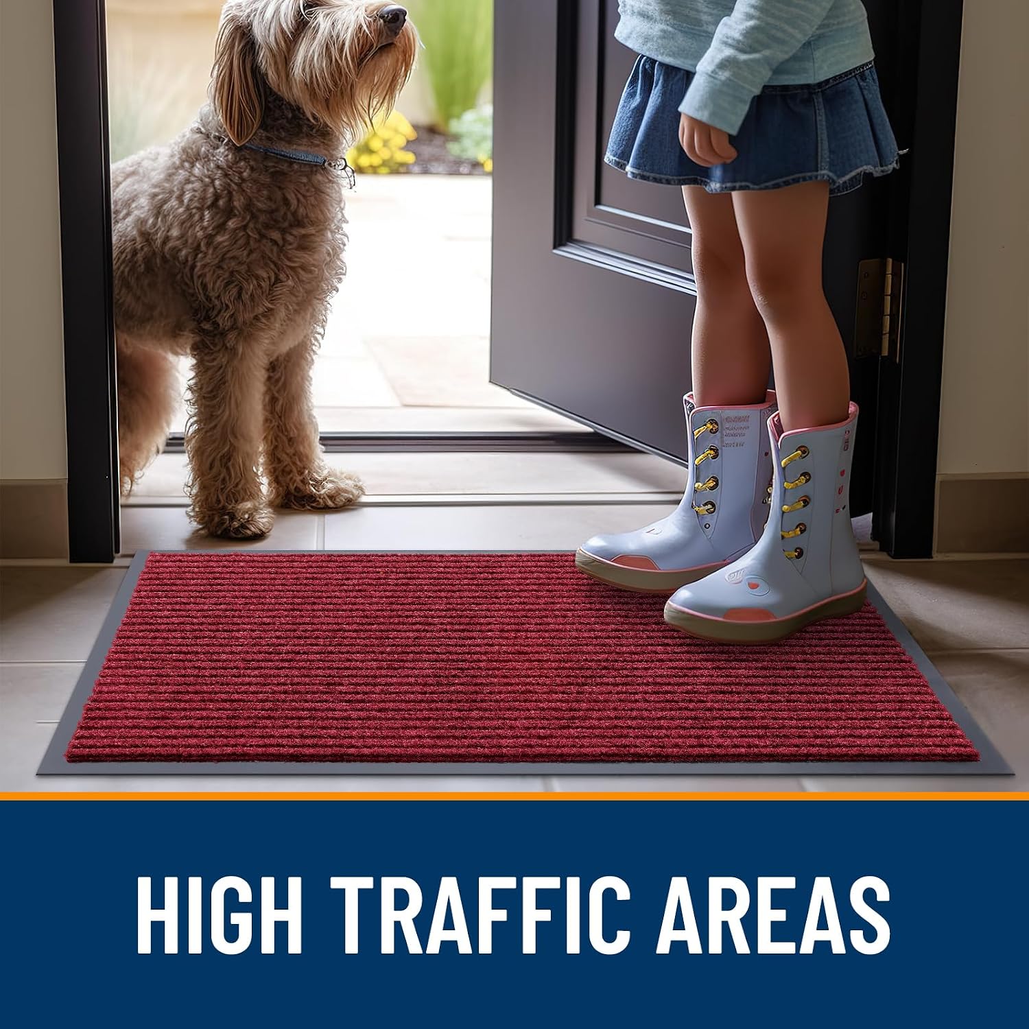 Thumbnail 6 de OLANLY 33" x 21" Waterproof Doormat, Wine Red Striped Polyester