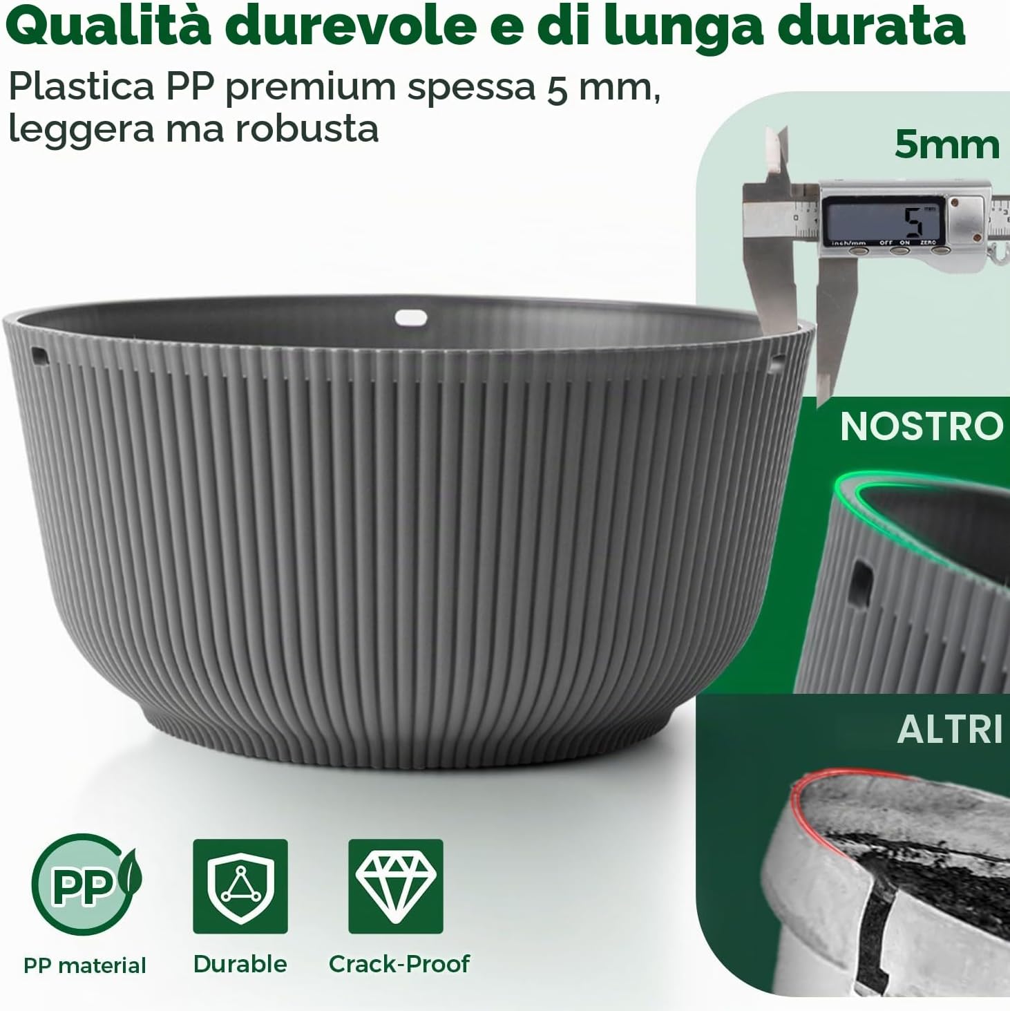 Thumbnail 2 de T4U vasi sospesi da parete 20 cm (8 pollici) grigi con foro di drenaggio, set da 2